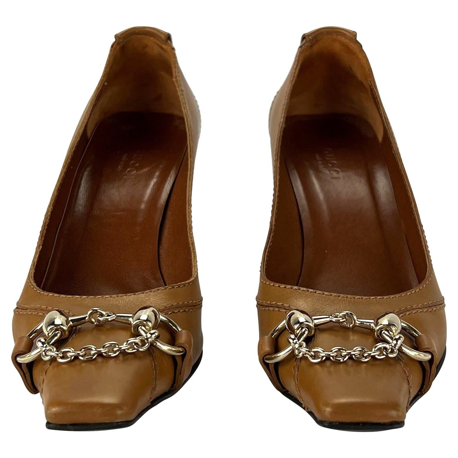 F/W 2003 Gucci by Tom Ford Leather Horsebit Saddle Leather Square Pumps Size 6B - RealList