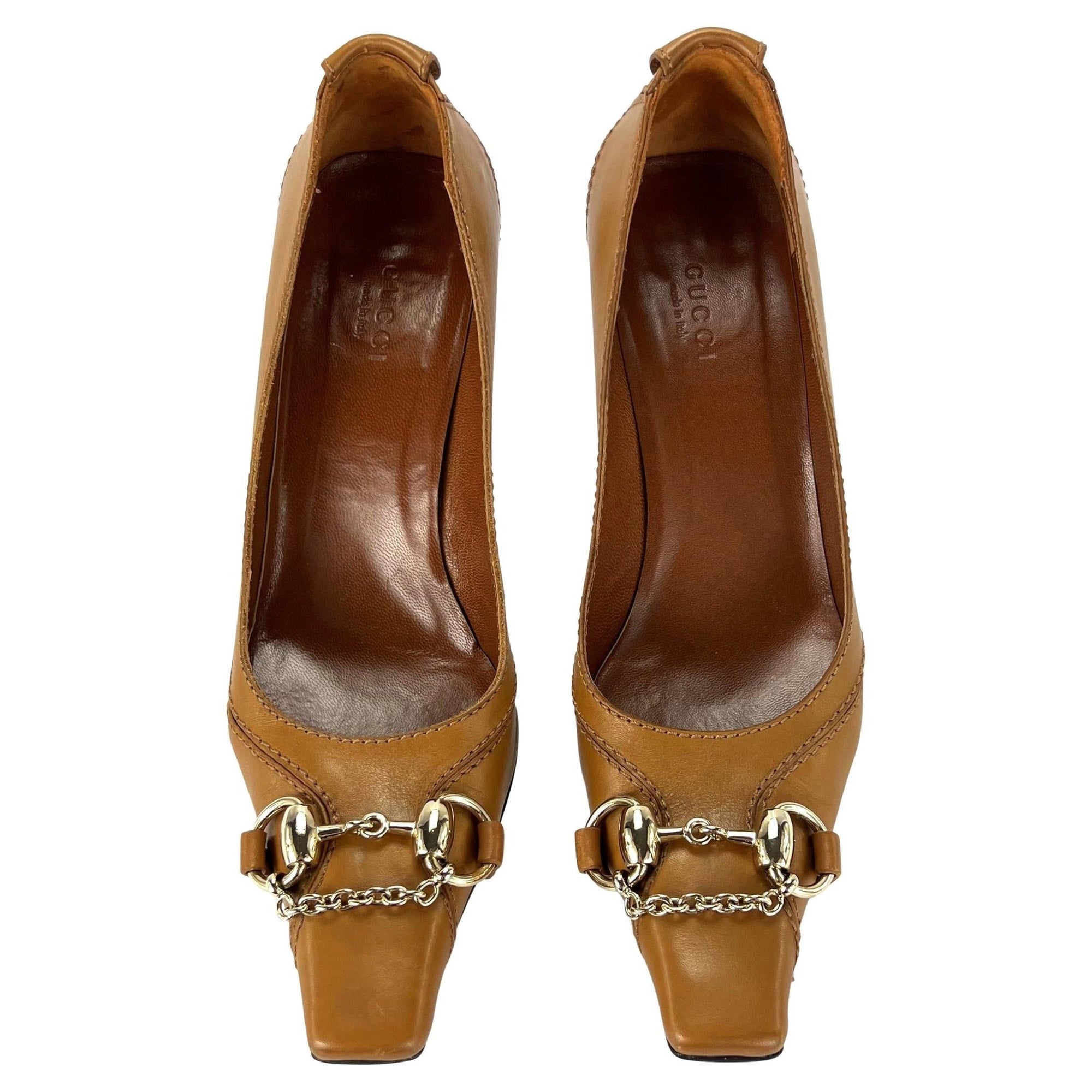 F/W 2003 Gucci by Tom Ford Leather Horsebit Saddle Leather Square Pumps Size 6B - RealList
