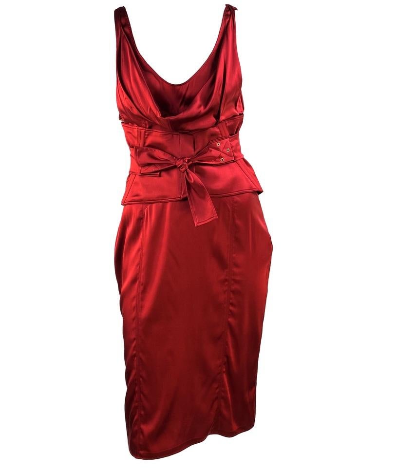 F/W 2003 Gucci by Tom Ford Red Silk Satin Corset Belted Runway Dress - RealList