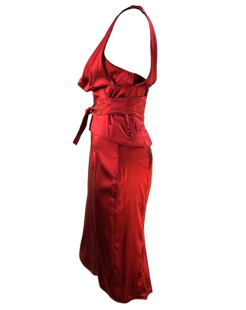 F/W 2003 Gucci by Tom Ford Red Silk Satin Corset Belted Runway Dress - RealList