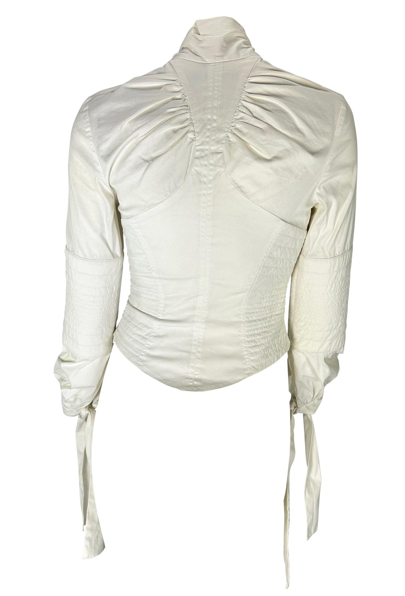 F/W 2003 Gucci by Tom Ford Ruched White Stretch Cotton Quilted Tie Blouse - RealList