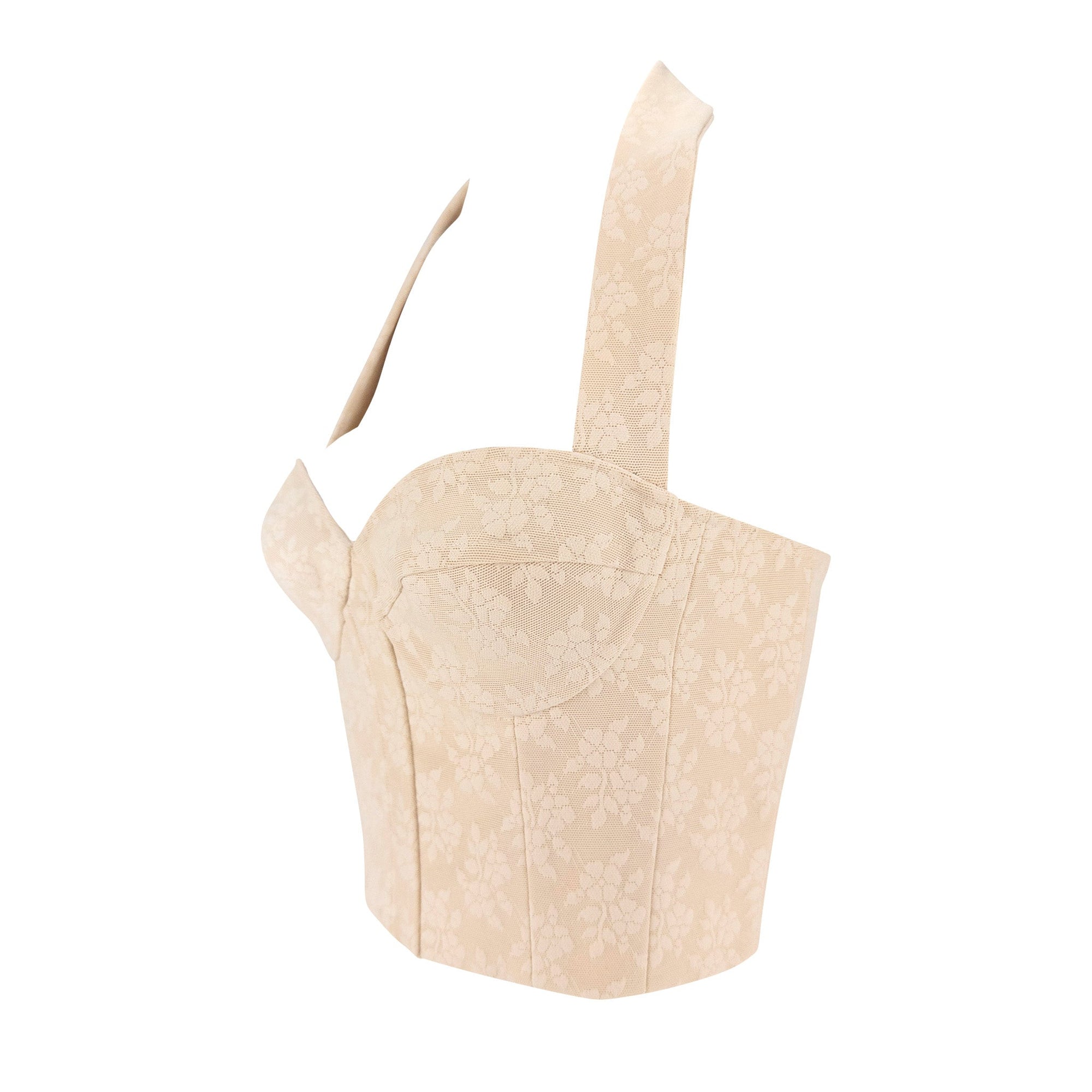 F/W 2003 John Galliano Beige Floral Silk Bustier Halter Crop Top - RealList