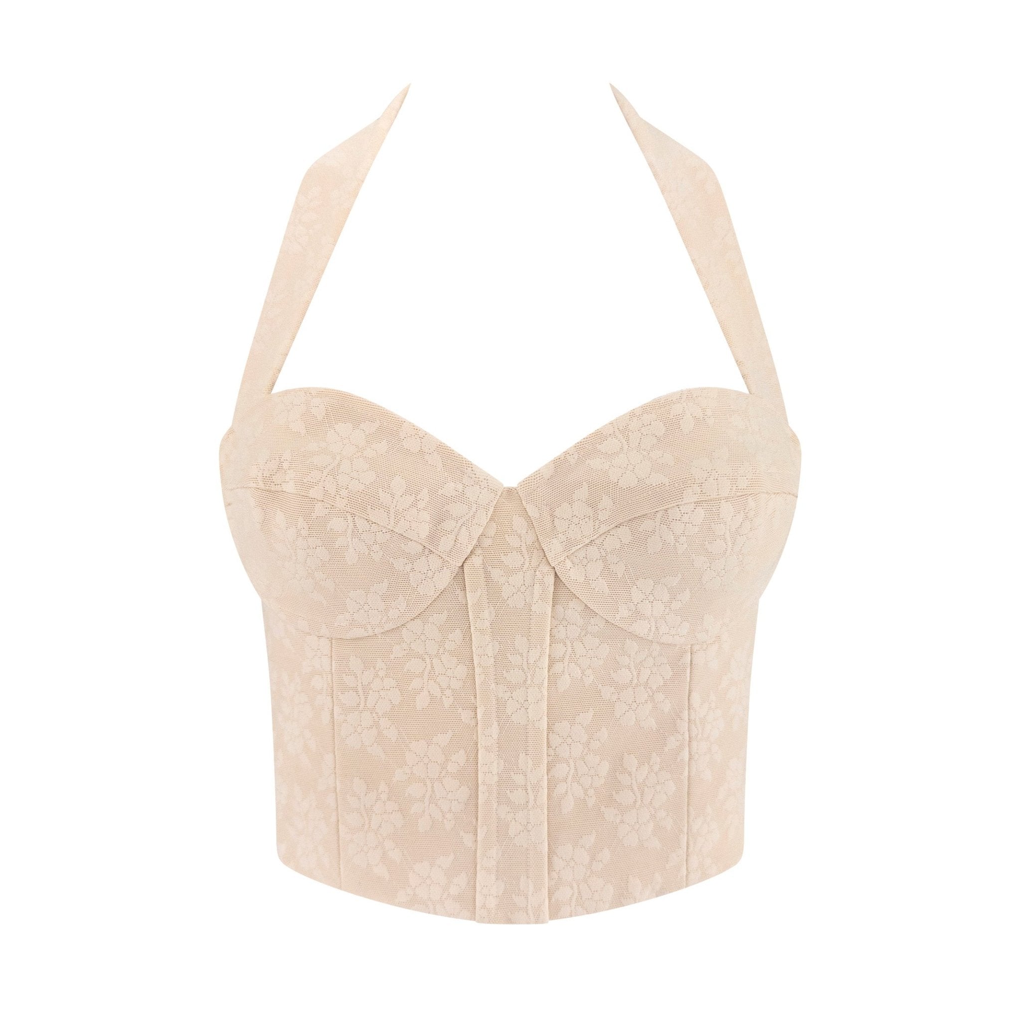 F/W 2003 John Galliano Beige Floral Silk Bustier Halter Crop Top - RealList
