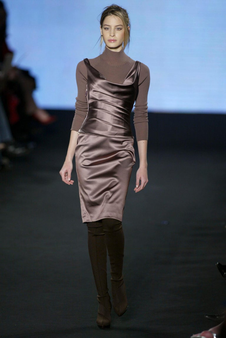 F/W 2003 Stella McCartney Burgundy Satin Corset Runway Mini Dress - RealList