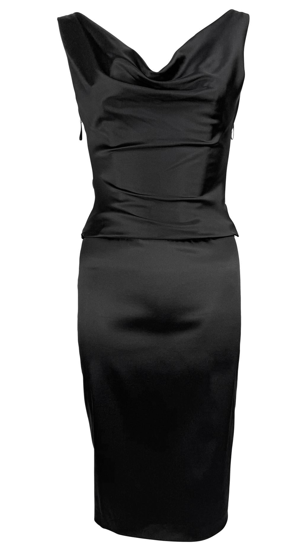 F/W 2003 Stella McCartney Runway Black Satin Corseted Cowl Cocktail Dress - RealList