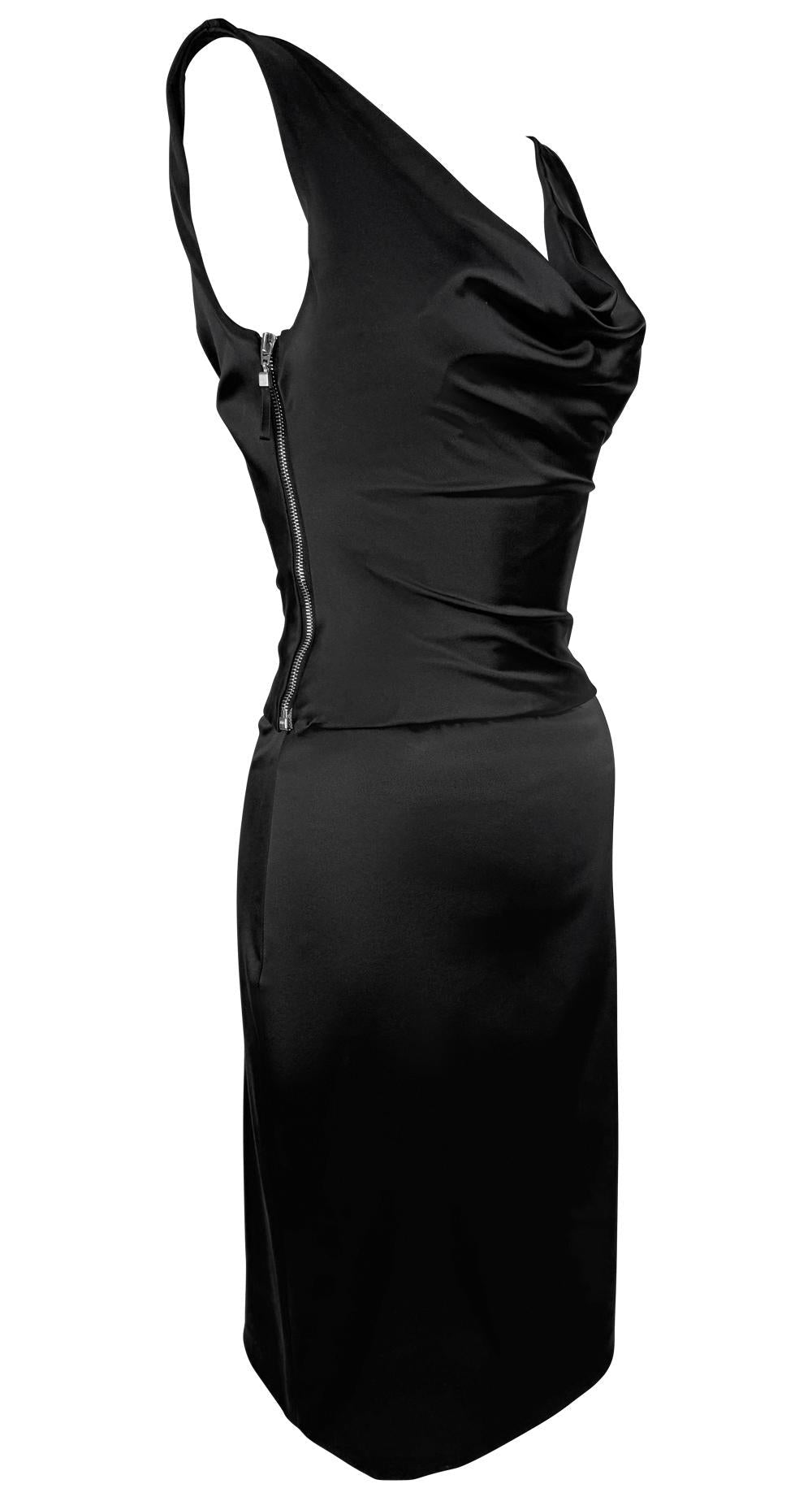 F/W 2003 Stella McCartney Runway Black Satin Corseted Cowl Cocktail Dress - RealList