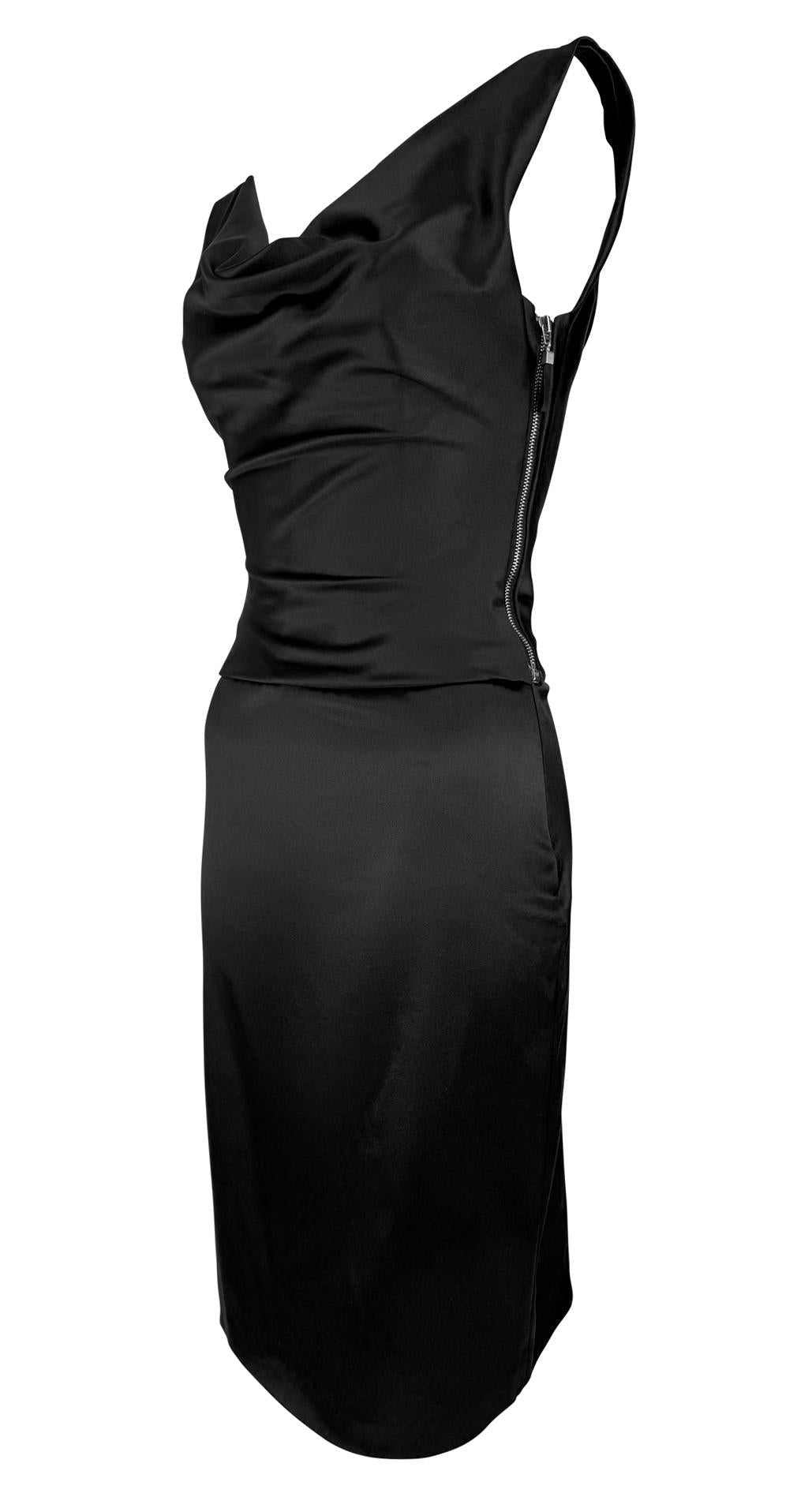 F/W 2003 Stella McCartney Runway Black Satin Corseted Cowl Cocktail Dress - RealList