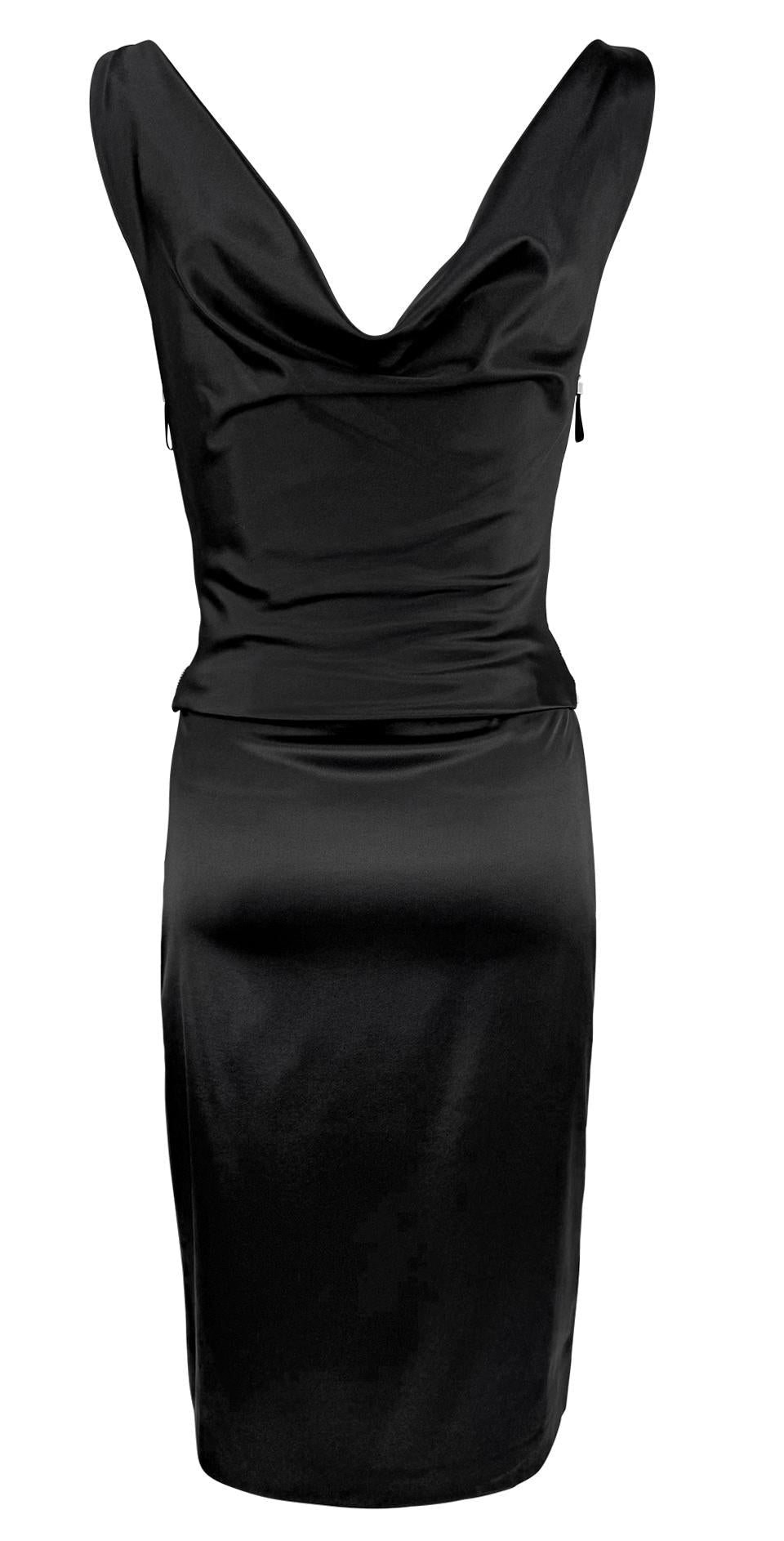 F/W 2003 Stella McCartney Runway Black Satin Corseted Cowl Cocktail Dress - RealList