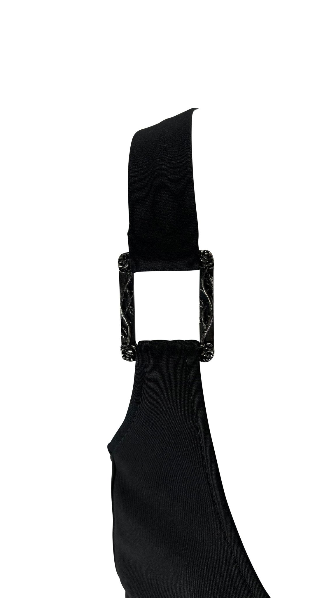 F/W 2003 Versace by Donatella Black Buckle Flare Slit Maxi Dress - RealList