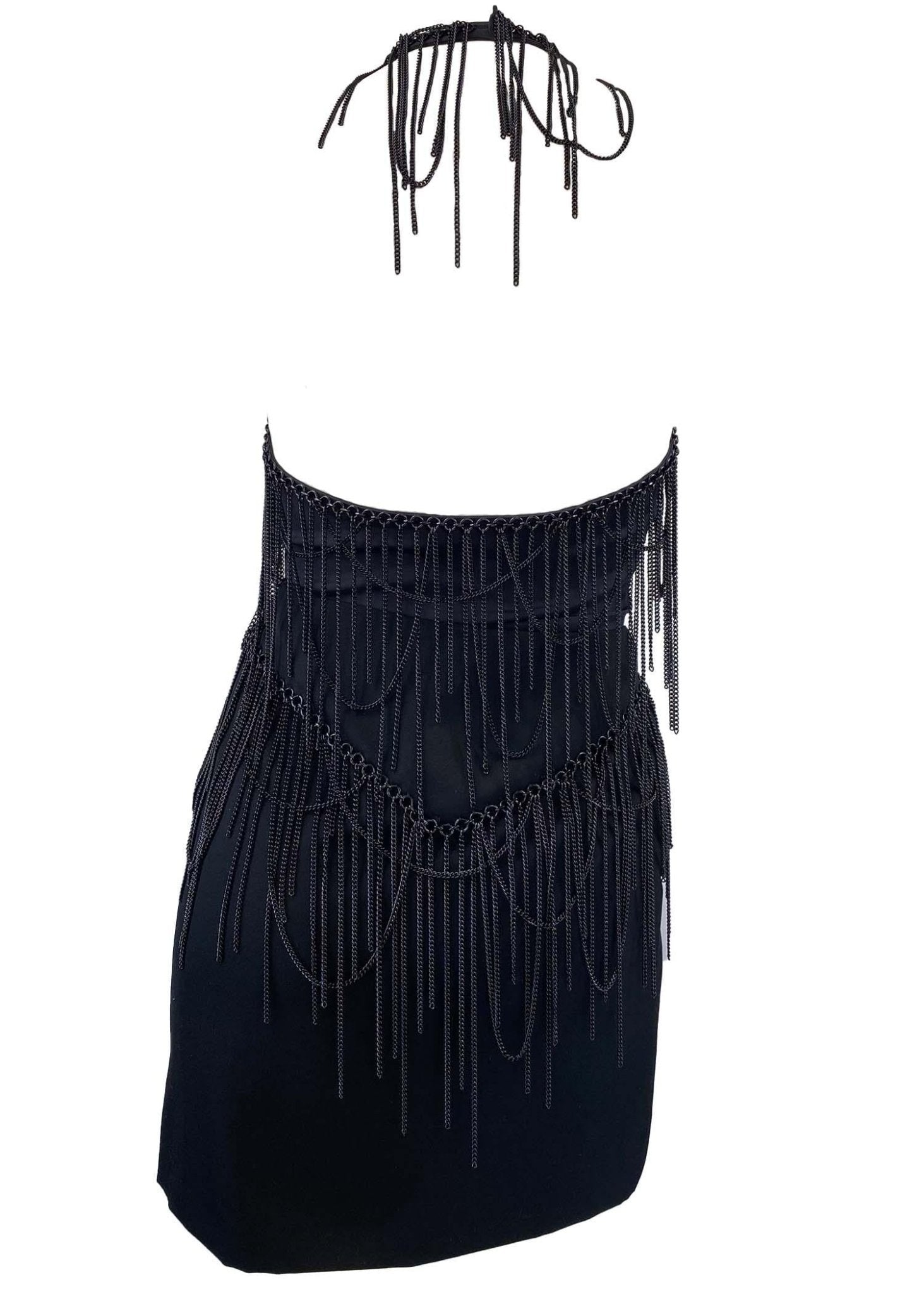 F/W 2003 Versace by Donatella Black Halter Tank Top Fringe Chain Skirt Set - RealList