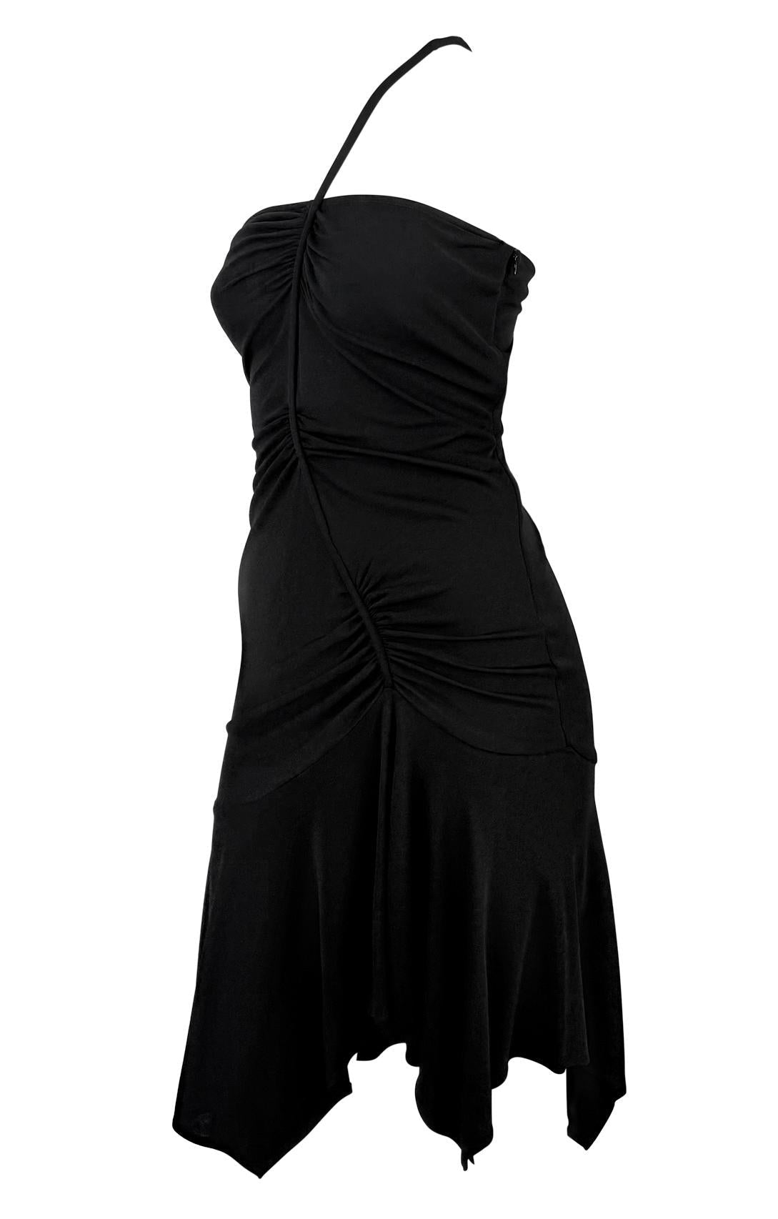 F/W 2003 Versace by Donatella Black Ruched Asymmetric Flare Bodycon Dress - RealList