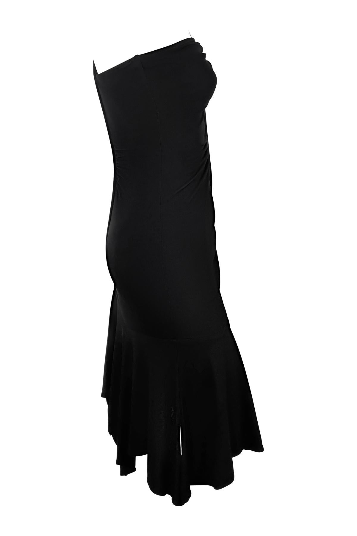 F/W 2003 Versace by Donatella Black Ruched Asymmetric Flare Bodycon Dress - RealList