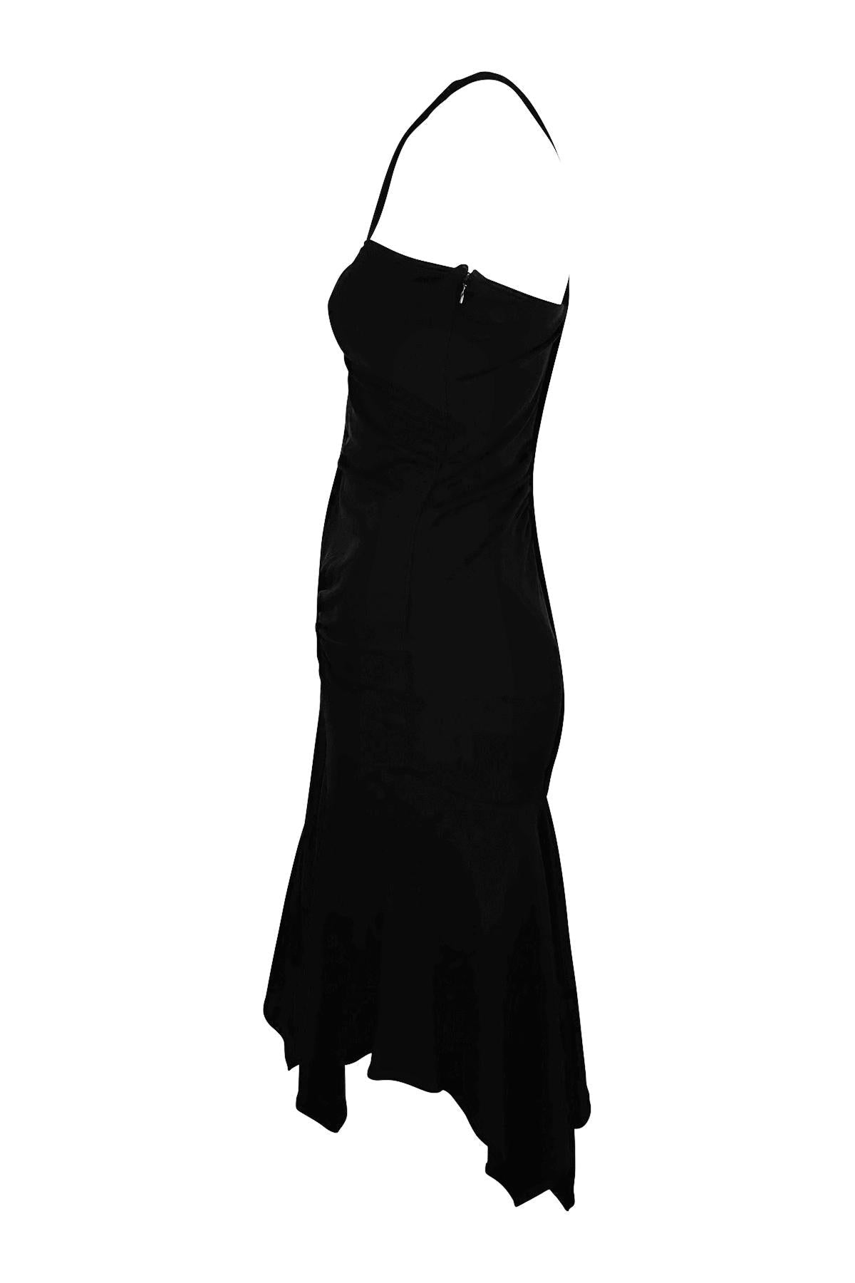 F/W 2003 Versace by Donatella Black Ruched Asymmetric Flare Bodycon Dress - RealList