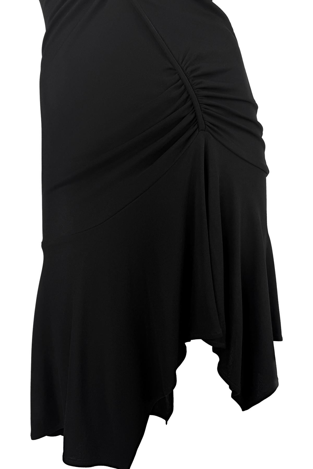 F/W 2003 Versace by Donatella Black Ruched Asymmetric Flare Bodycon Dress - RealList