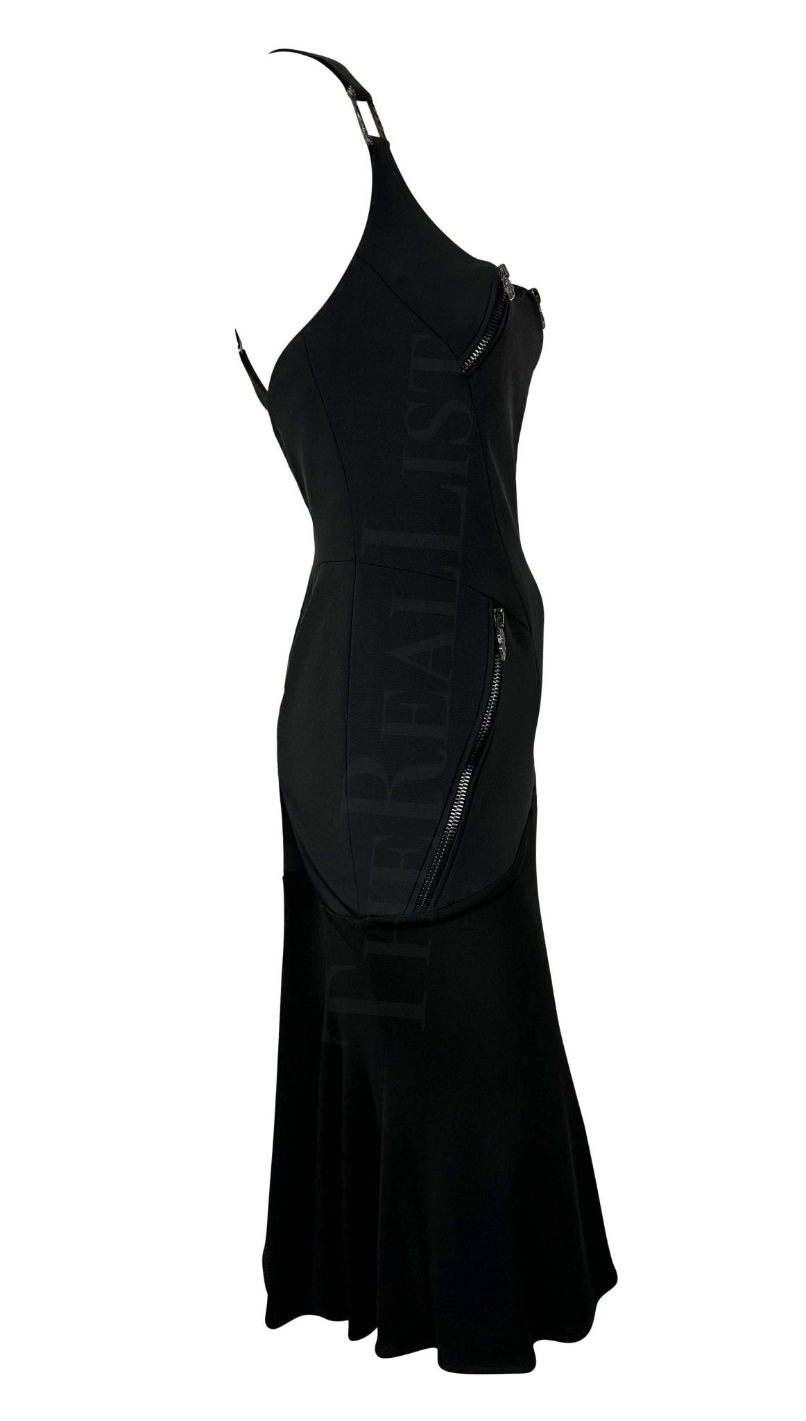 F/W 2003 Versace by Donatella Black Zipper Flare Runway Dress - RealList