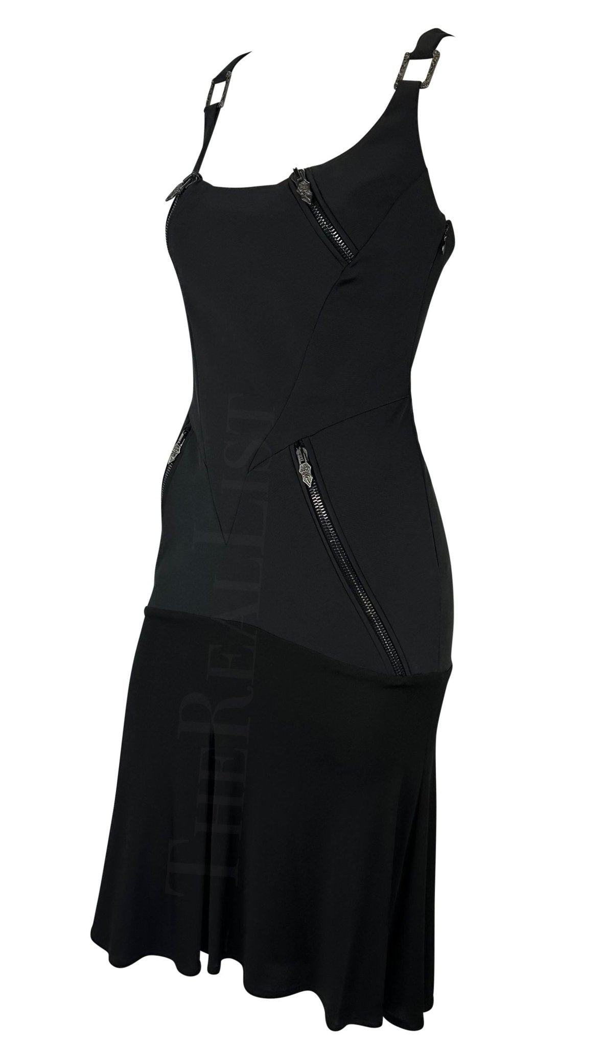 F/W 2003 Versace by Donatella Black Zipper Flare Runway Dress - RealList