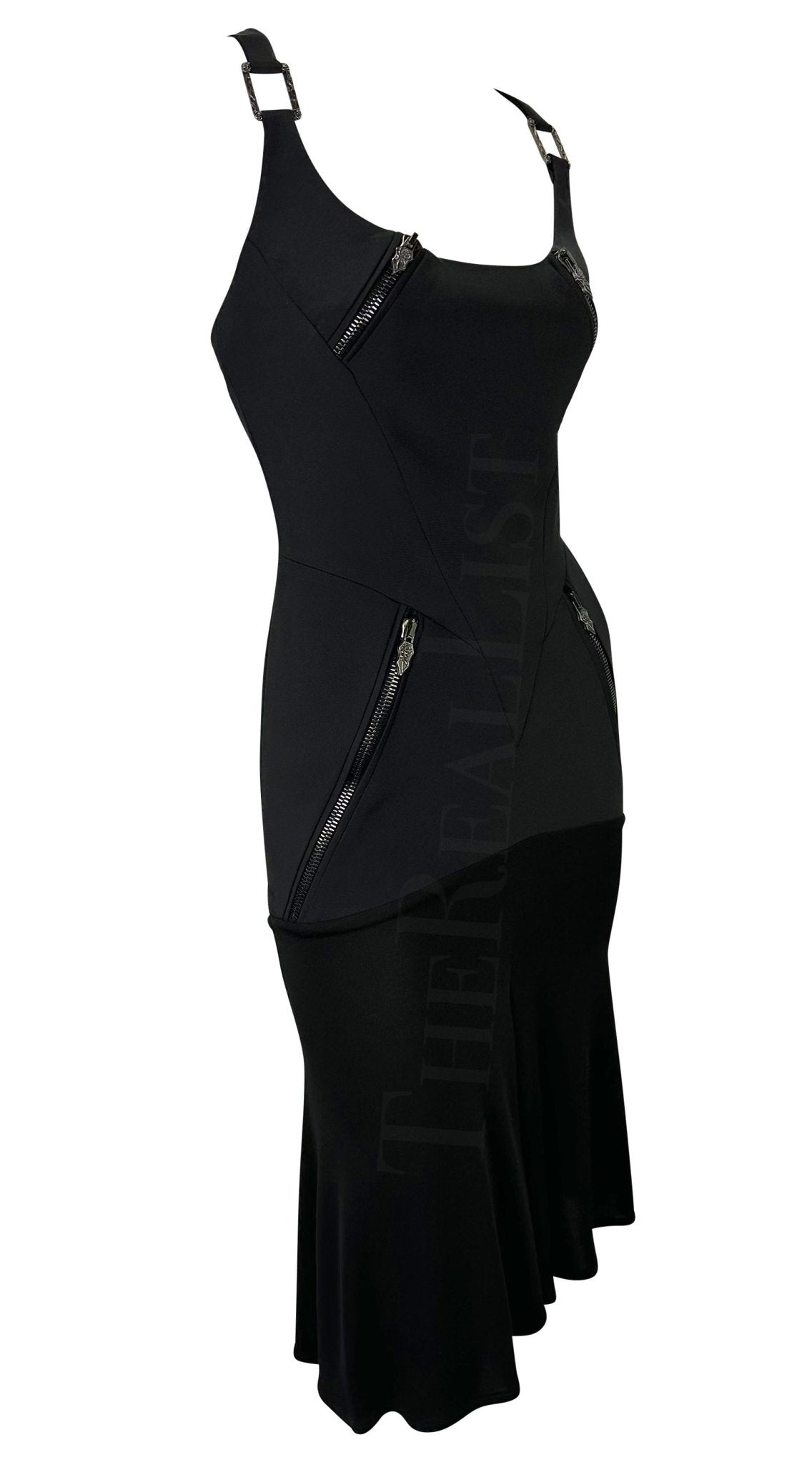 F/W 2003 Versace by Donatella Black Zipper Flare Runway Dress - RealList