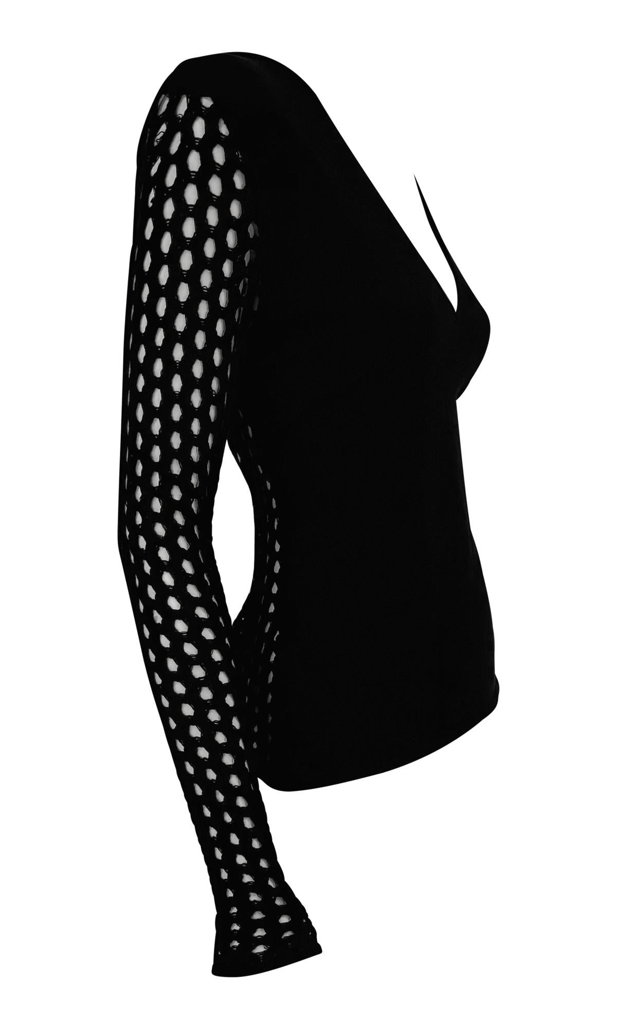 F/W 2003 Versace by Donatella Knit Black Fishnet V - Neck Sheer Sweater Top - RealList
