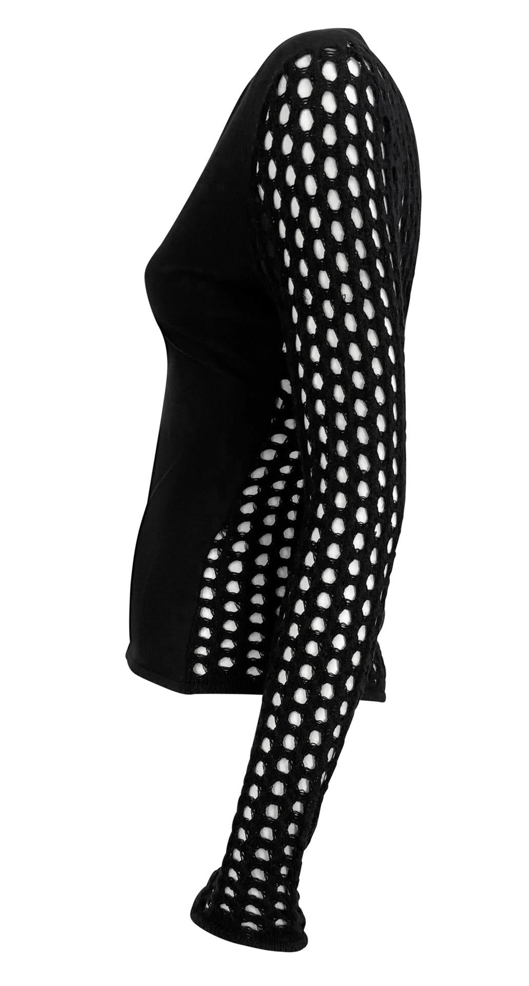 F/W 2003 Versace by Donatella Knit Black Fishnet V - Neck Sheer Sweater Top - RealList