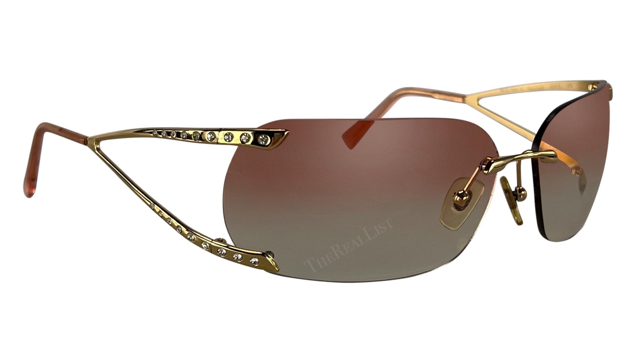 F/W 2003 Versace by Donatella Runway Pink Gold Rhinestone Rimless Sunglasses - RealList