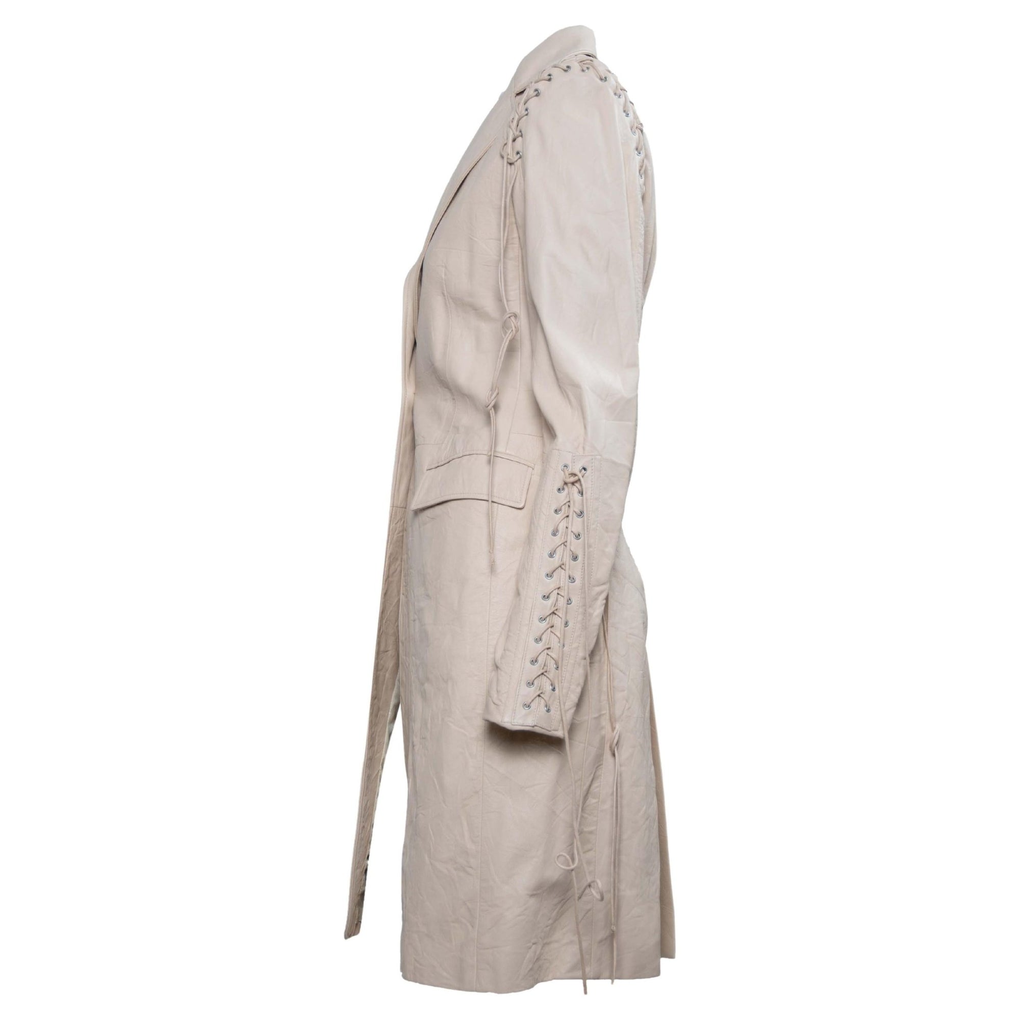 F/W 2003 Versace by Donatella Wrinkled Leather Lace - Up Coat Vintage - RealList