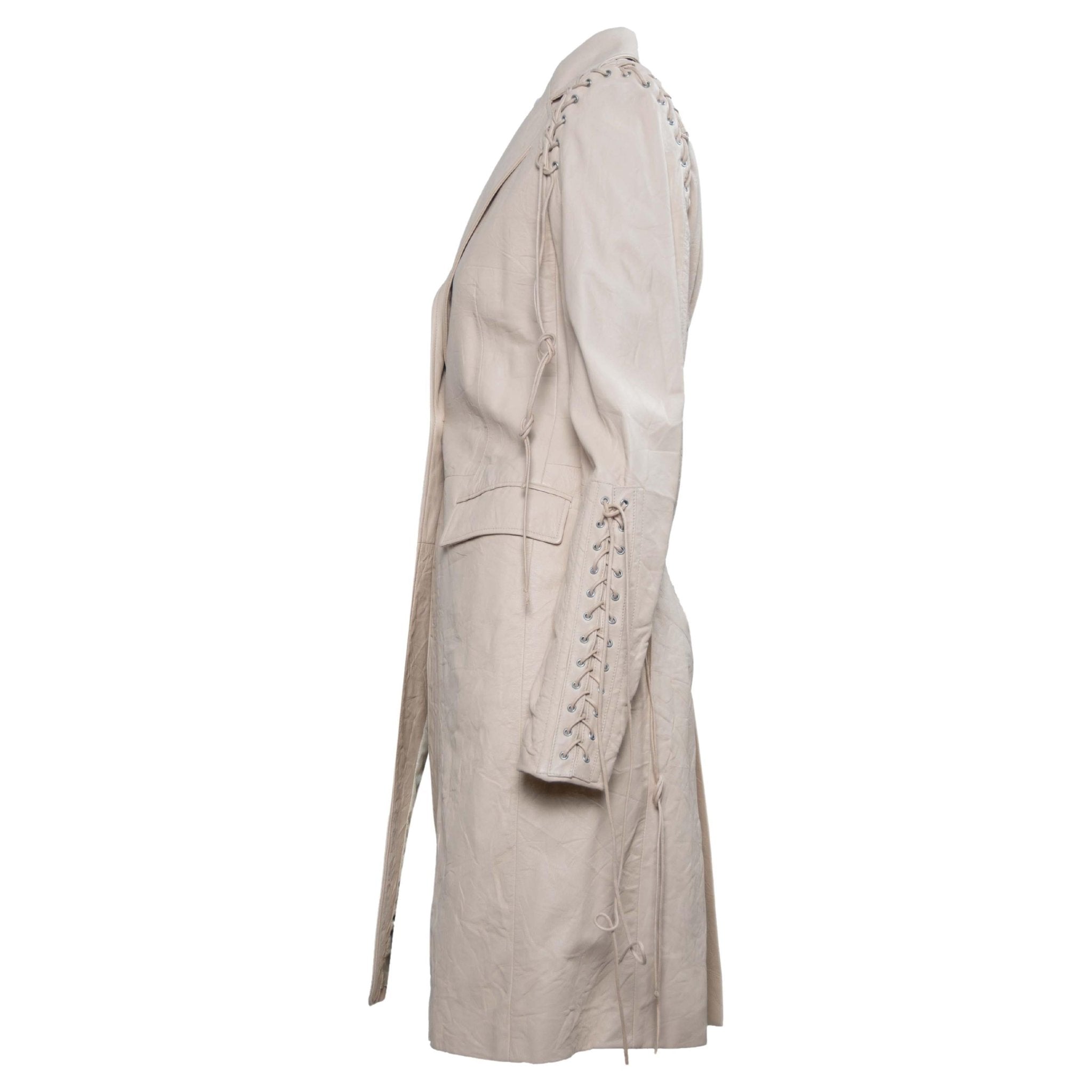 F/W 2003 Versace by Donatella Wrinkled Leather Lace - Up Coat Vintage - RealList