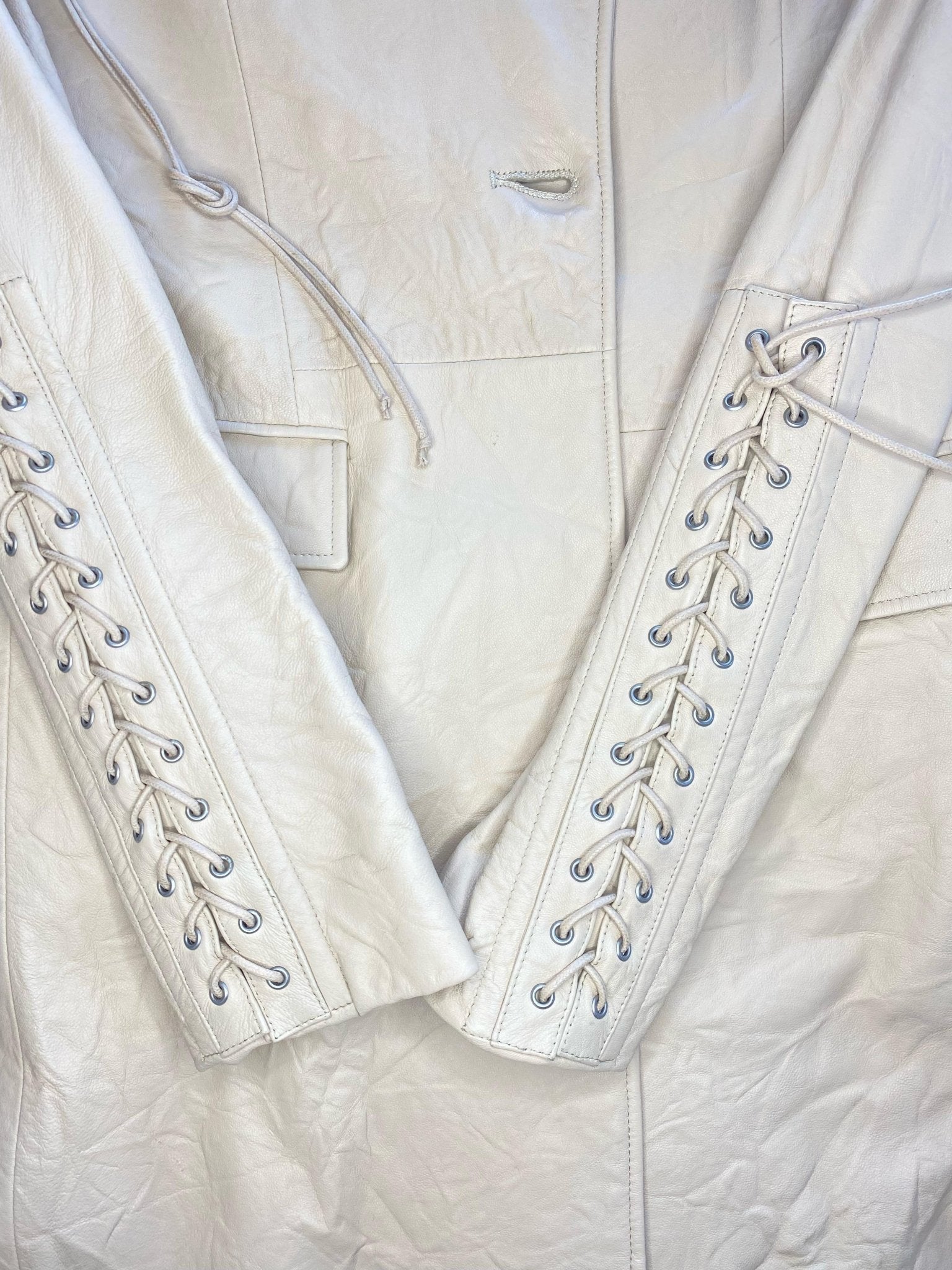 F/W 2003 Versace by Donatella Wrinkled Leather Lace - Up Coat Vintage - RealList