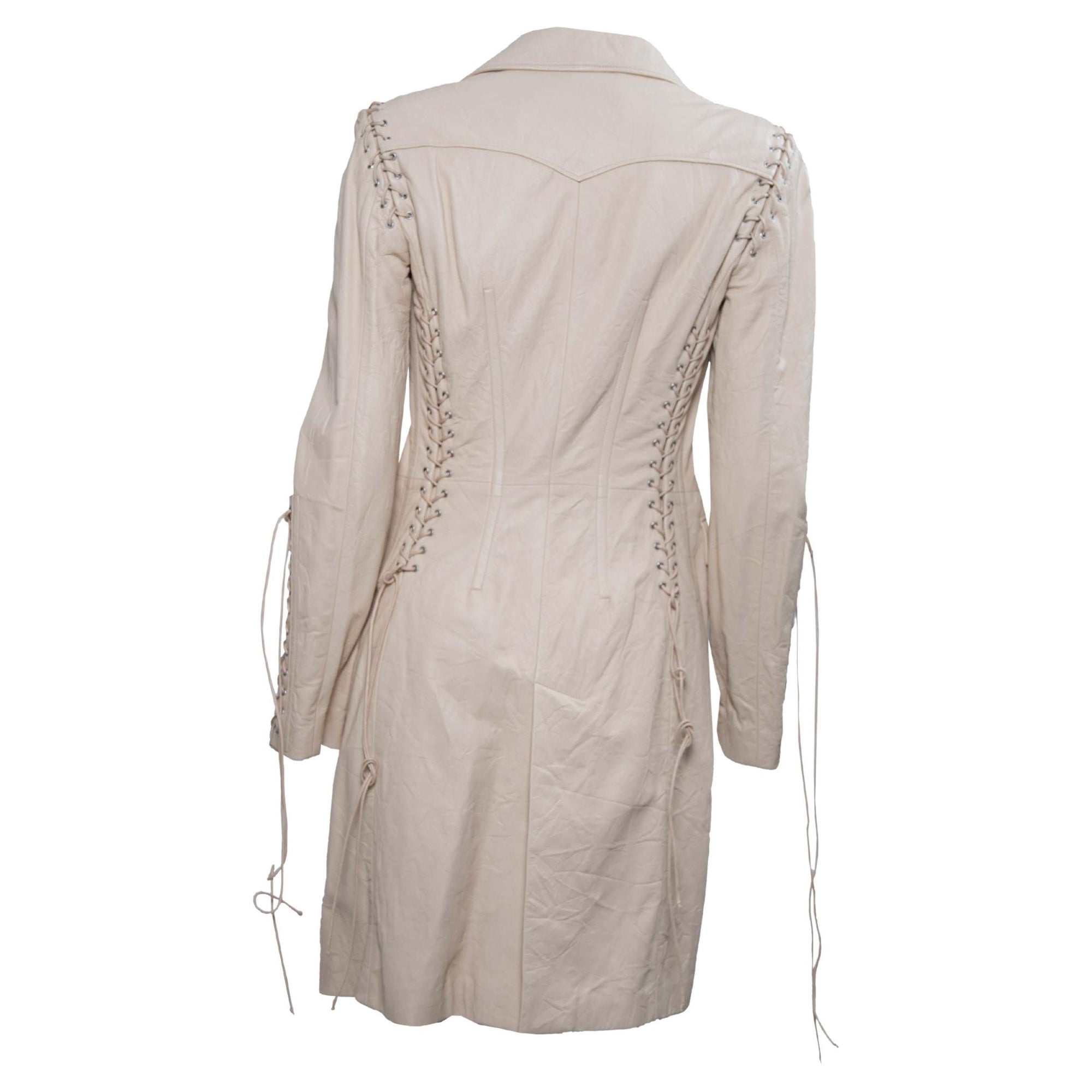 F/W 2003 Versace by Donatella Wrinkled Leather Lace - Up Coat Vintage - RealList