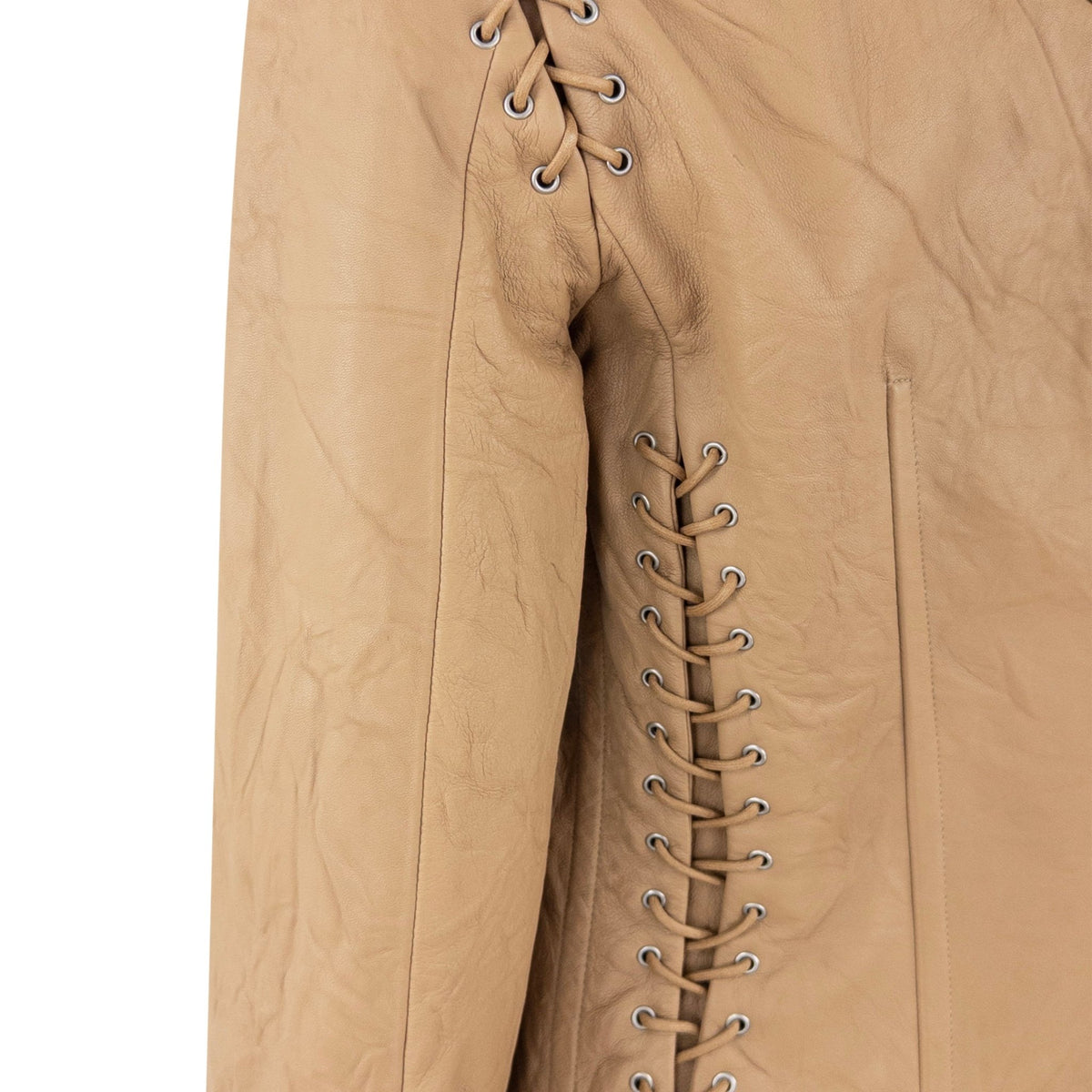 F/W 2003 Versace by Donatella Wrinkled Light Brown Leather Lace - Up Blazer Jacket - RealList