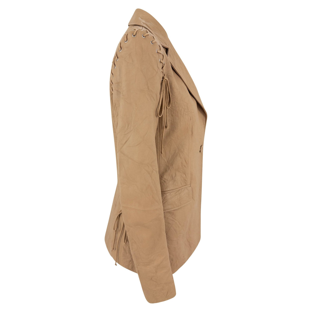 F/W 2003 Versace by Donatella Wrinkled Light Brown Leather Lace - Up Blazer Jacket - RealList