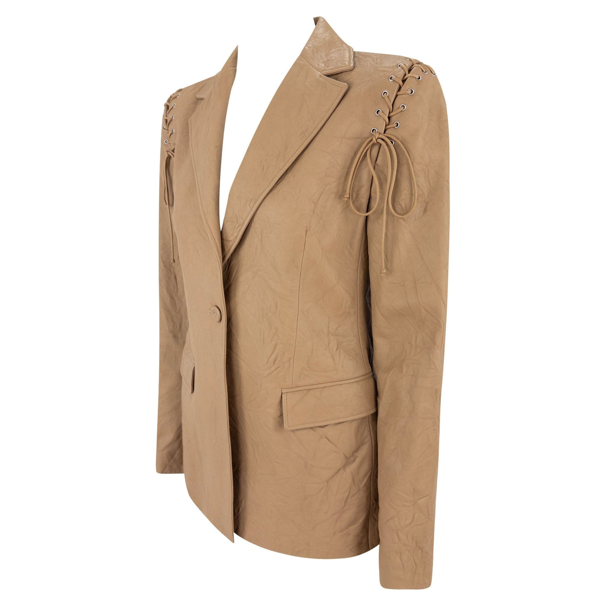 F/W 2003 Versace by Donatella Wrinkled Light Brown Leather Lace - Up Blazer Jacket - RealList