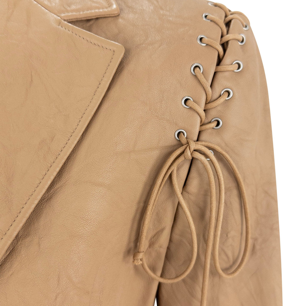 F/W 2003 Versace by Donatella Wrinkled Light Brown Leather Lace - Up Blazer Jacket - RealList