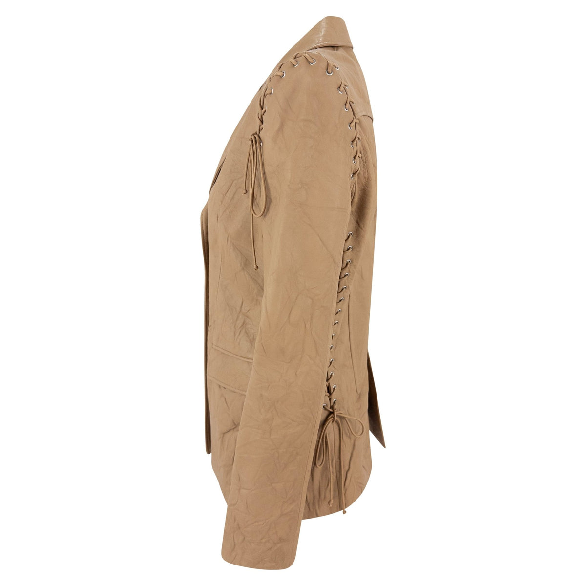 F/W 2003 Versace by Donatella Wrinkled Light Brown Leather Lace - Up Blazer Jacket - RealList