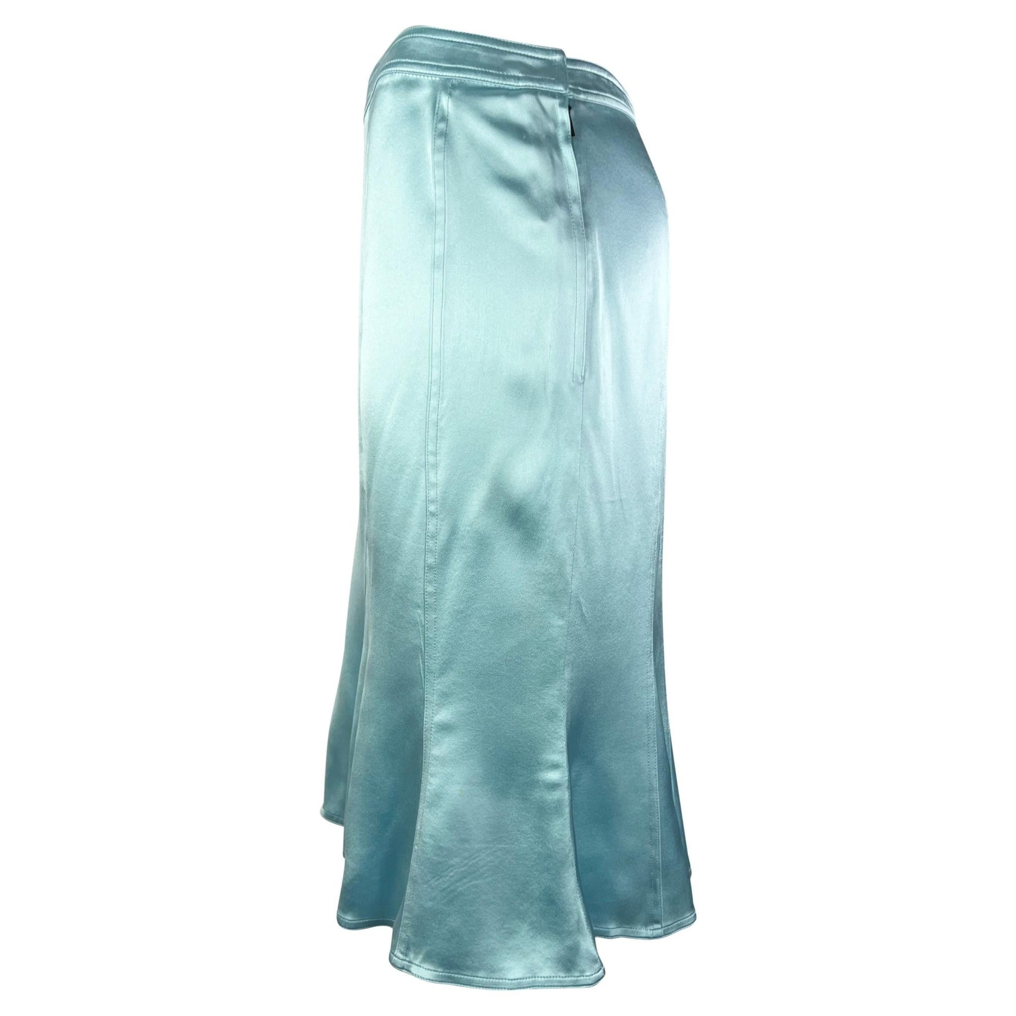 F/W 2003 Yves Saint Laurent by Tom Ford Baby Blue Silk Satin Flare Skirt - RealList
