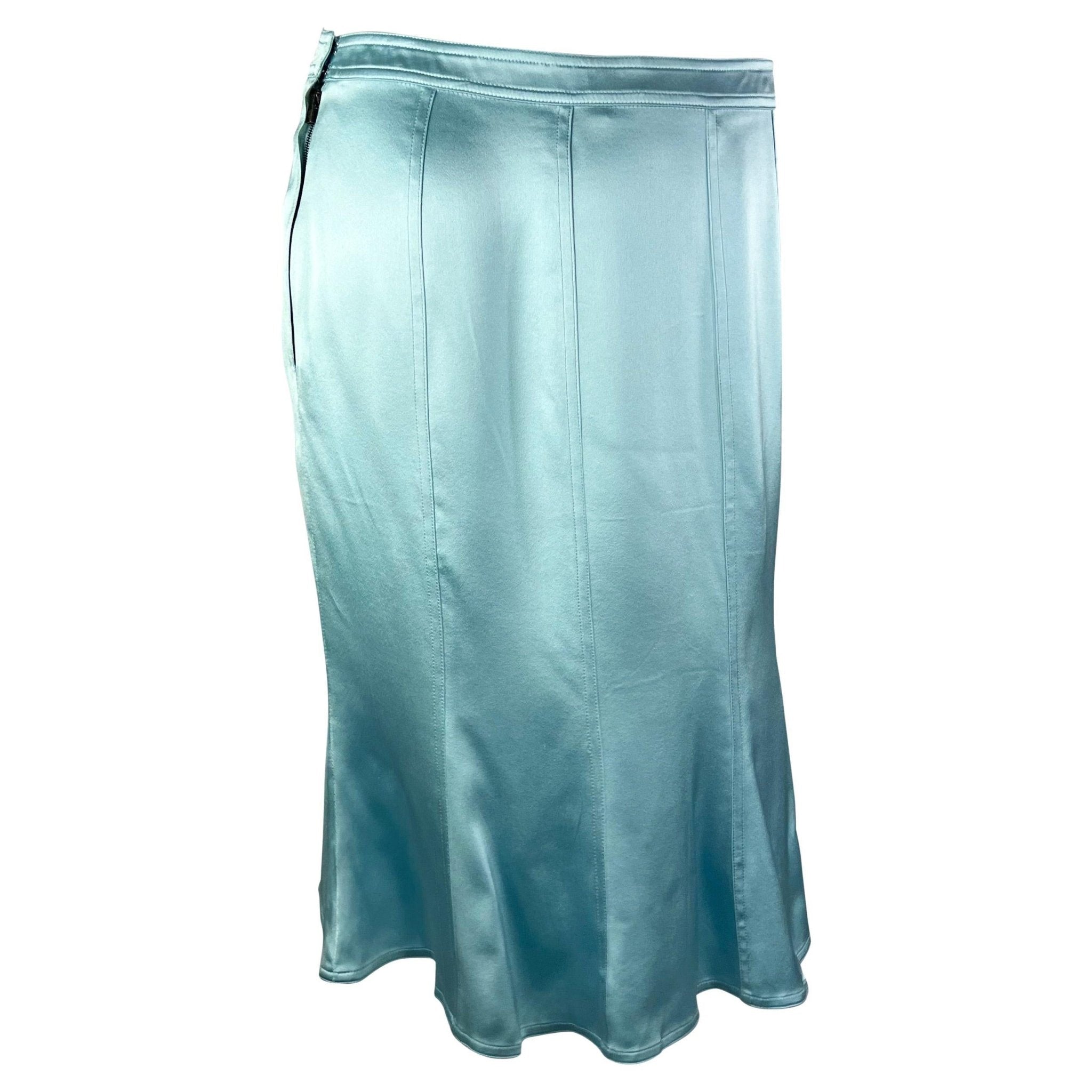 F/W 2003 Yves Saint Laurent by Tom Ford Baby Blue Silk Satin Flare Skirt - RealList