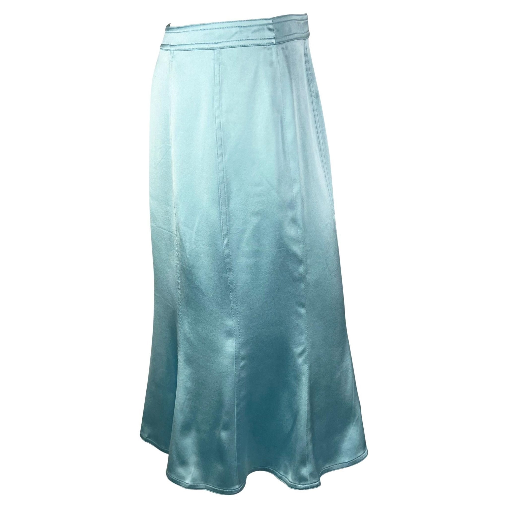 F/W 2003 Yves Saint Laurent by Tom Ford Baby Blue Silk Satin Flare Skirt - RealList