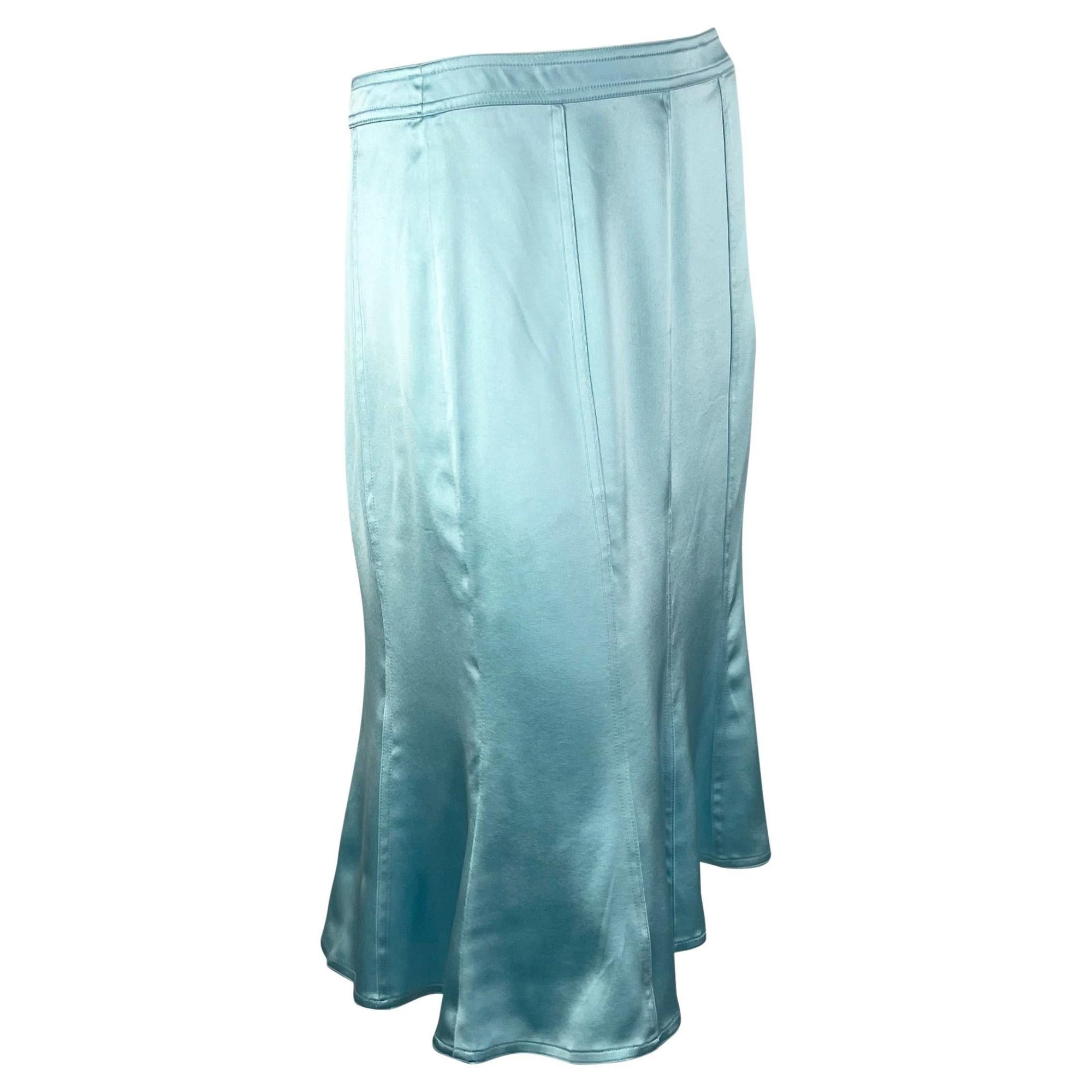 F/W 2003 Yves Saint Laurent by Tom Ford Baby Blue Silk Satin Flare Skirt - RealList