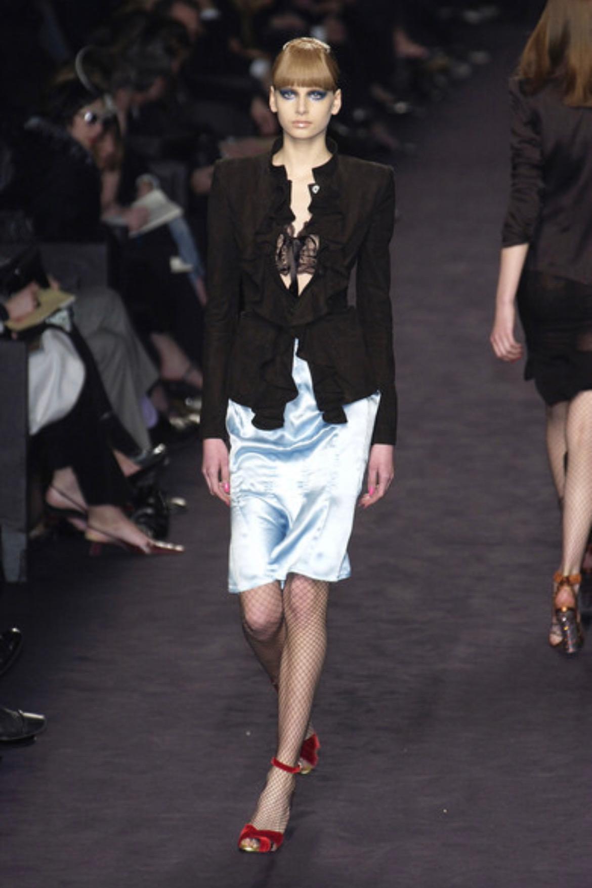 F/W 2003 Yves Saint Laurent by Tom Ford Baby Blue Silk Satin Flare Skirt - RealList