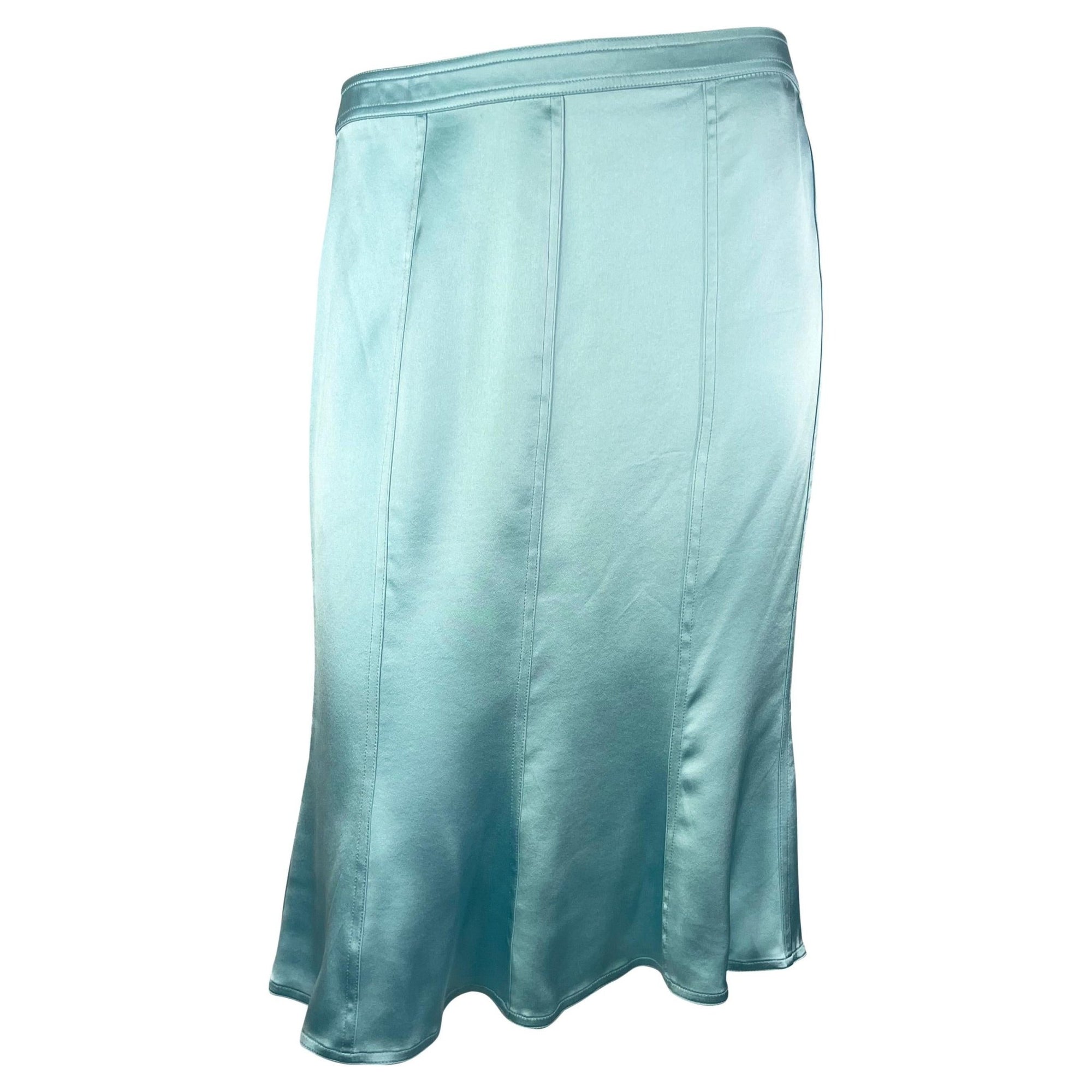 F/W 2003 Yves Saint Laurent by Tom Ford Baby Blue Silk Satin Flare Skirt - RealList