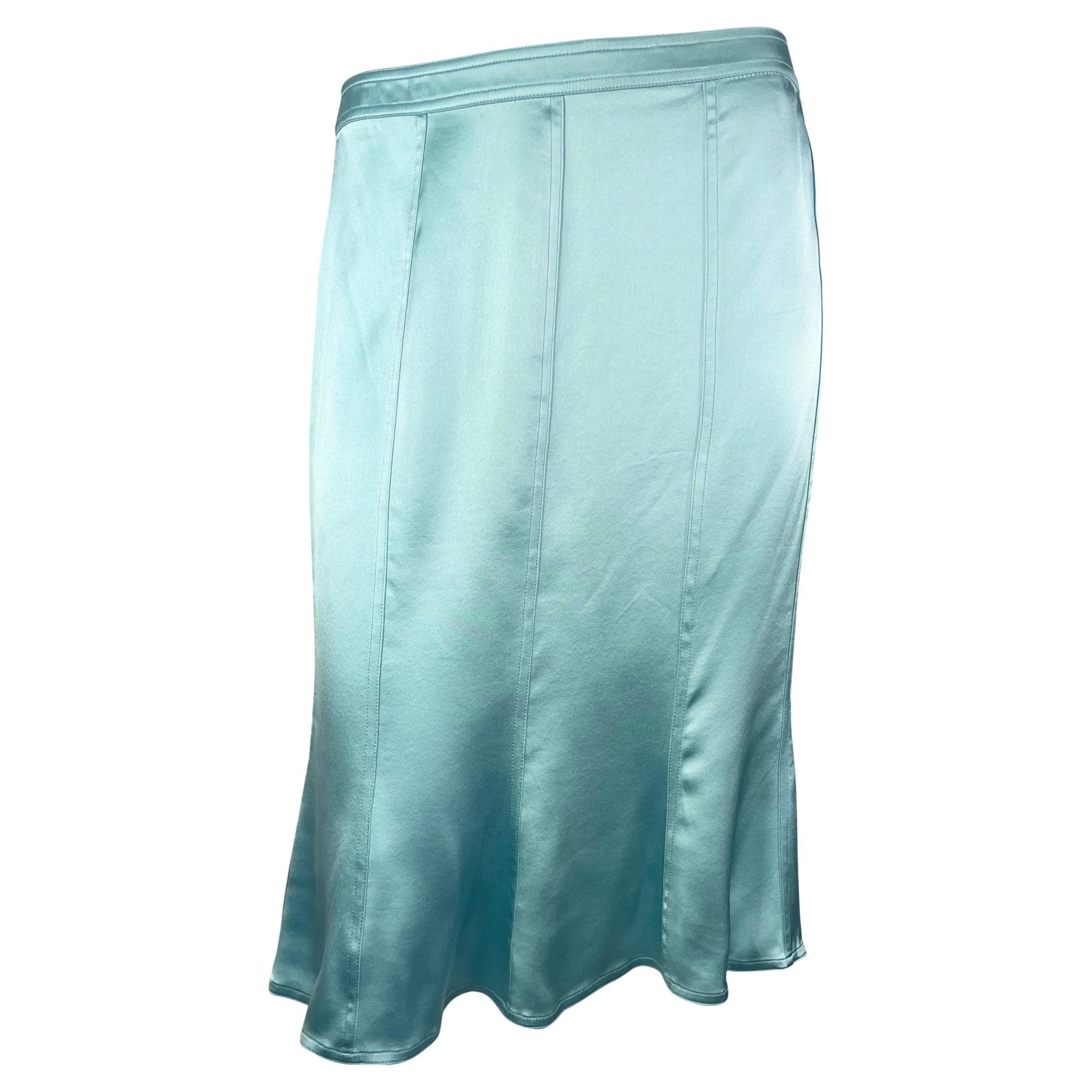 F/W 2003 Yves Saint Laurent by Tom Ford Baby Blue Silk Satin Flare Skirt - RealList