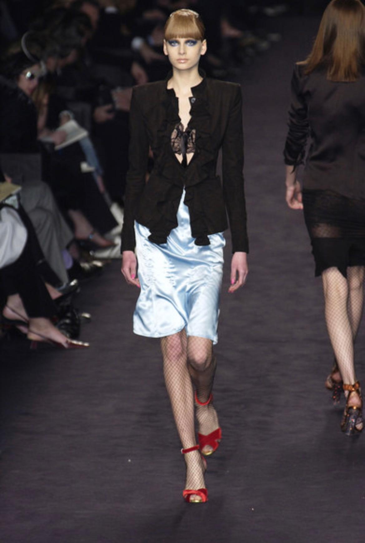 F/W 2003 Yves Saint Laurent by Tom Ford Baby Blue Silk Satin Flare Skirt - RealList