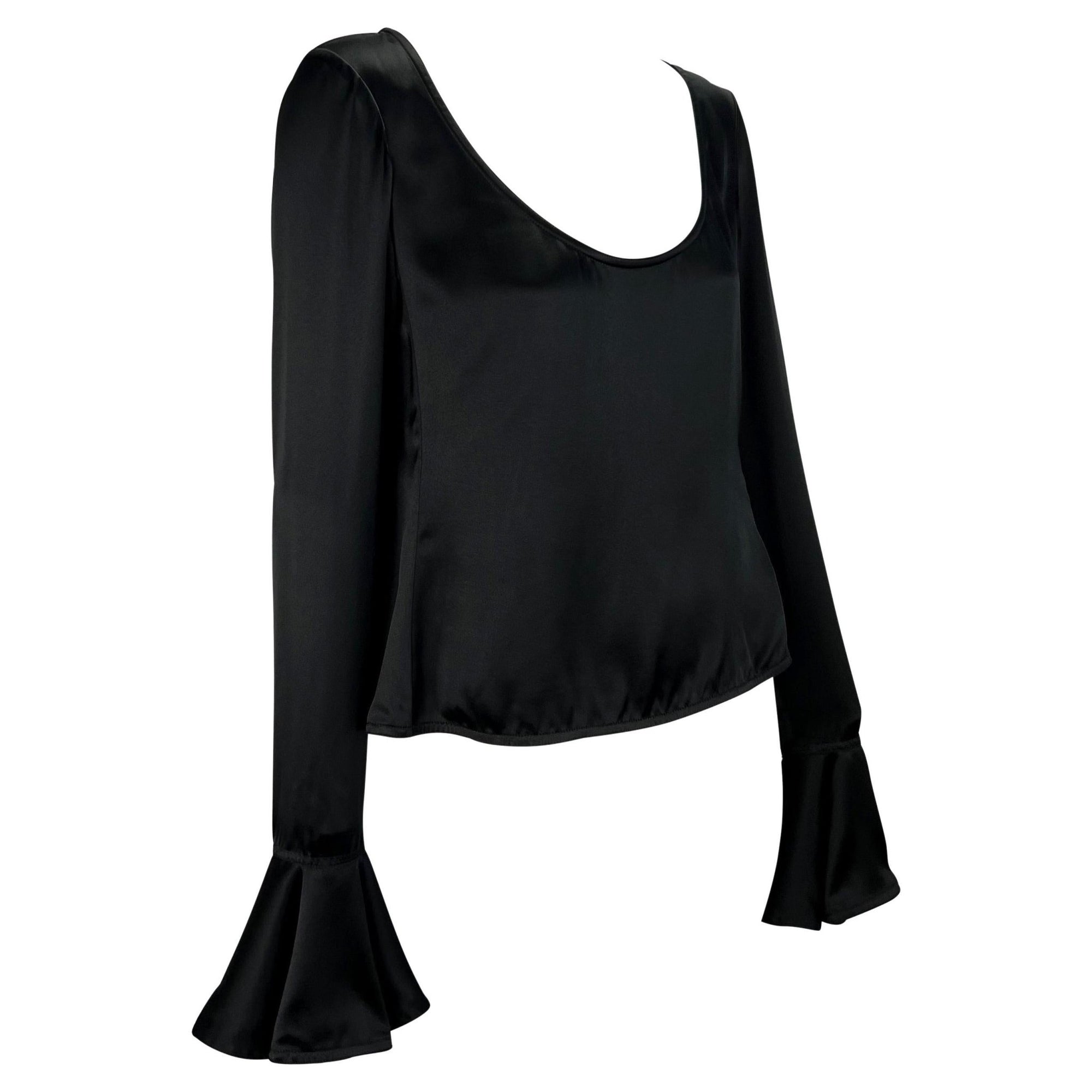 F/W 2003 Yves Saint Laurent by Tom Ford Black Silk Satin Bell Cuff Scoop Blouse - RealList