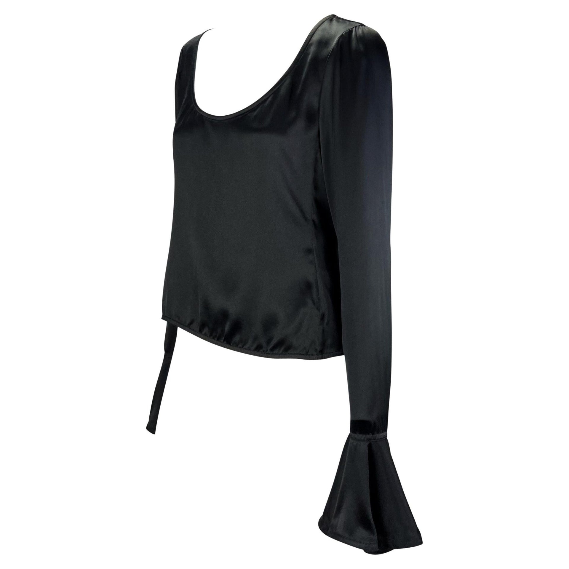 F/W 2003 Yves Saint Laurent by Tom Ford Black Silk Satin Bell Cuff Scoop Blouse - RealList