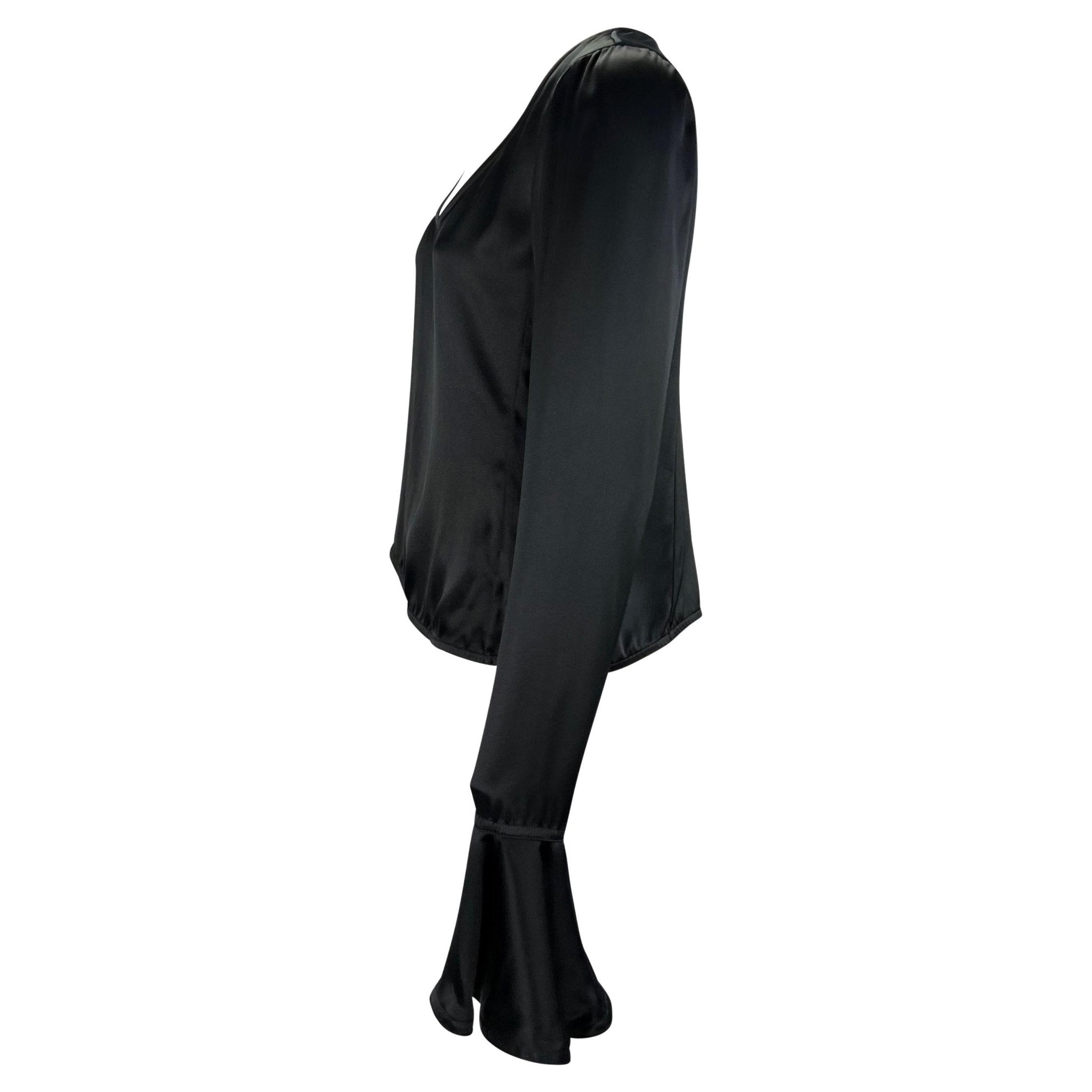 F/W 2003 Yves Saint Laurent by Tom Ford Black Silk Satin Bell Cuff Scoop Blouse - RealList