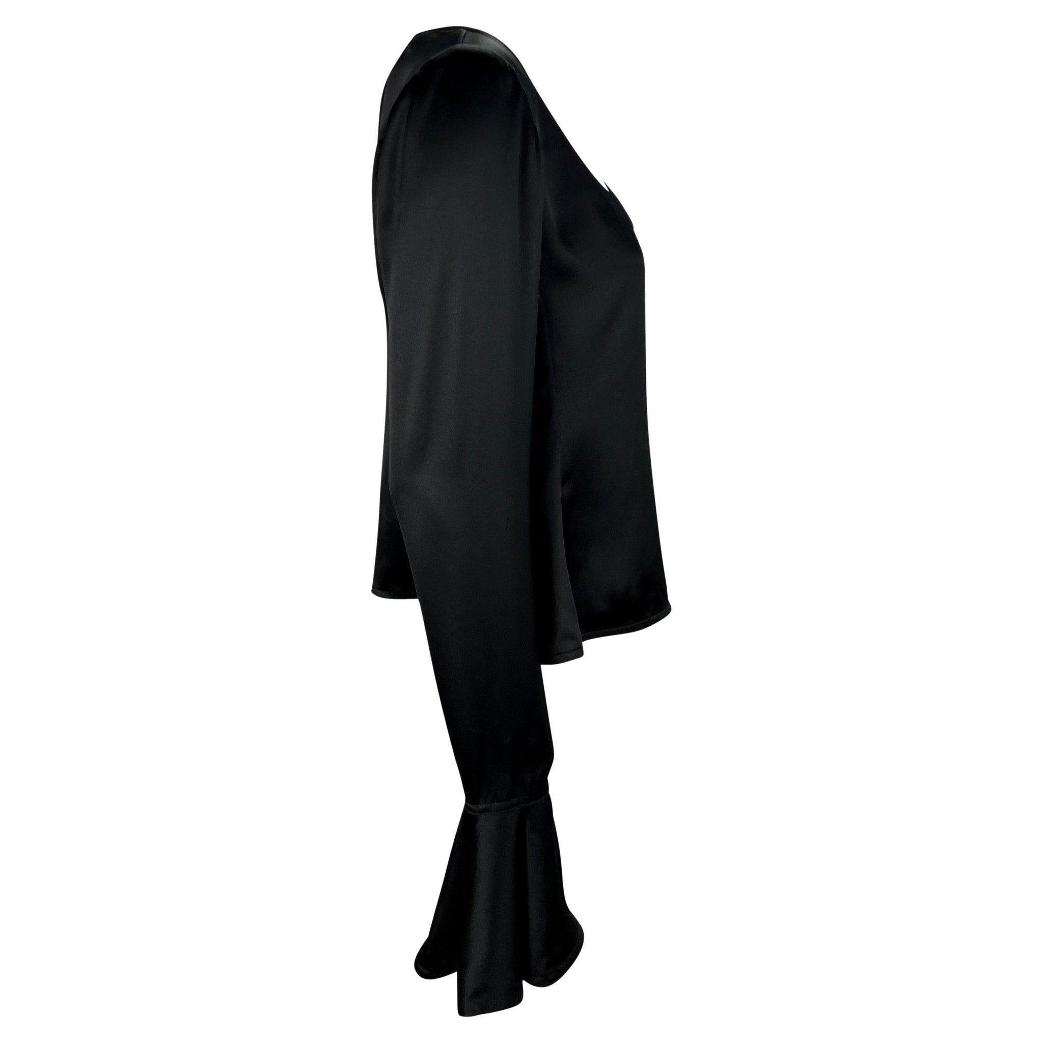 F/W 2003 Yves Saint Laurent by Tom Ford Black Silk Satin Bell Cuff Scoop Blouse - RealList