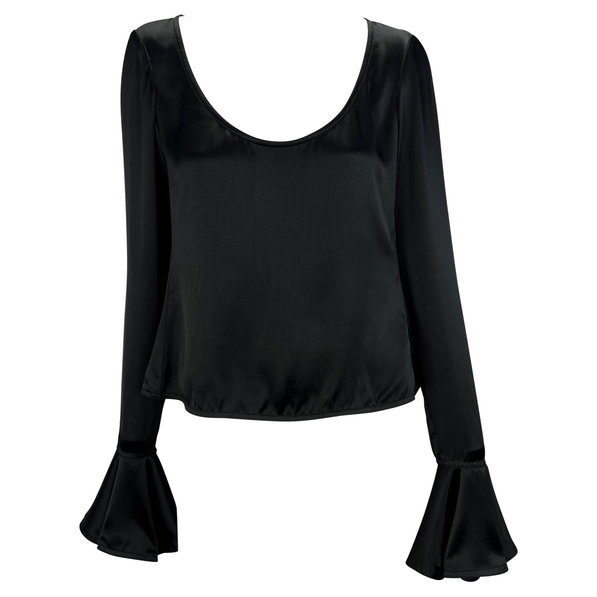 F/W 2003 Yves Saint Laurent by Tom Ford Black Silk Satin Bell Cuff Scoop Blouse - RealList