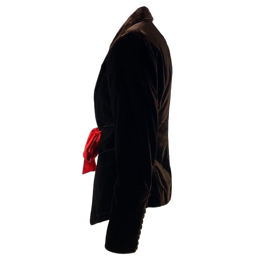 F/W 2003 Yves Saint Laurent by Tom Ford Brown Velvet Blazer Red Satin Tie - RealList