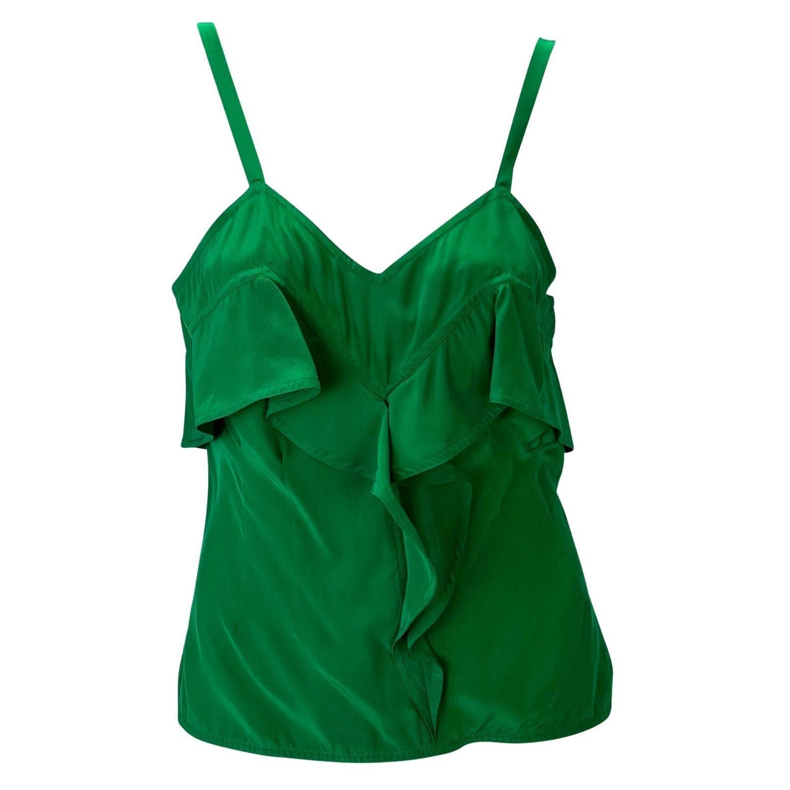 F/W 2003 Yves Saint Laurent by Tom Ford Emerald Green Silk Ruffle Tank Top - RealList