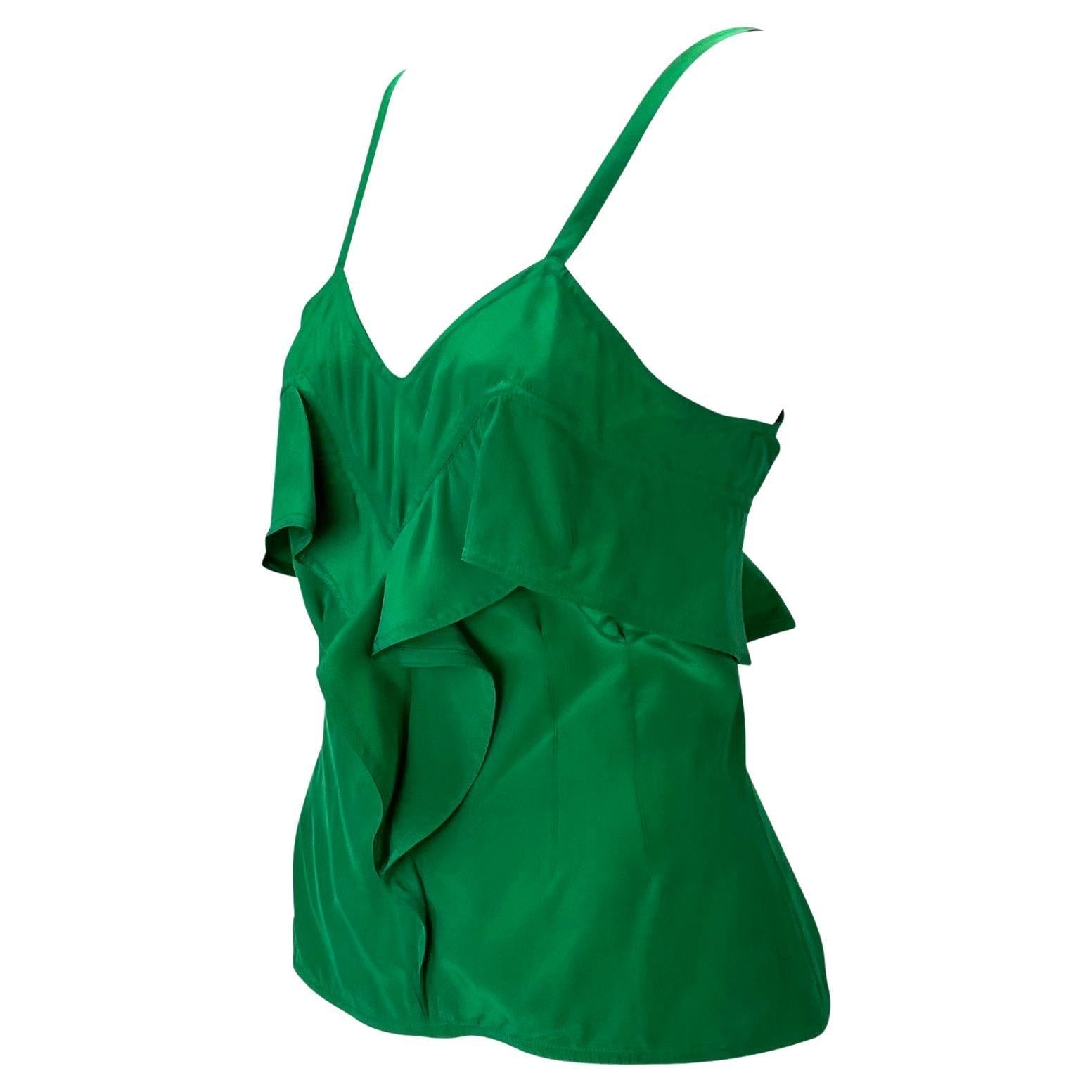 F/W 2003 Yves Saint Laurent by Tom Ford Emerald Green Silk Ruffle Tank Top - RealList