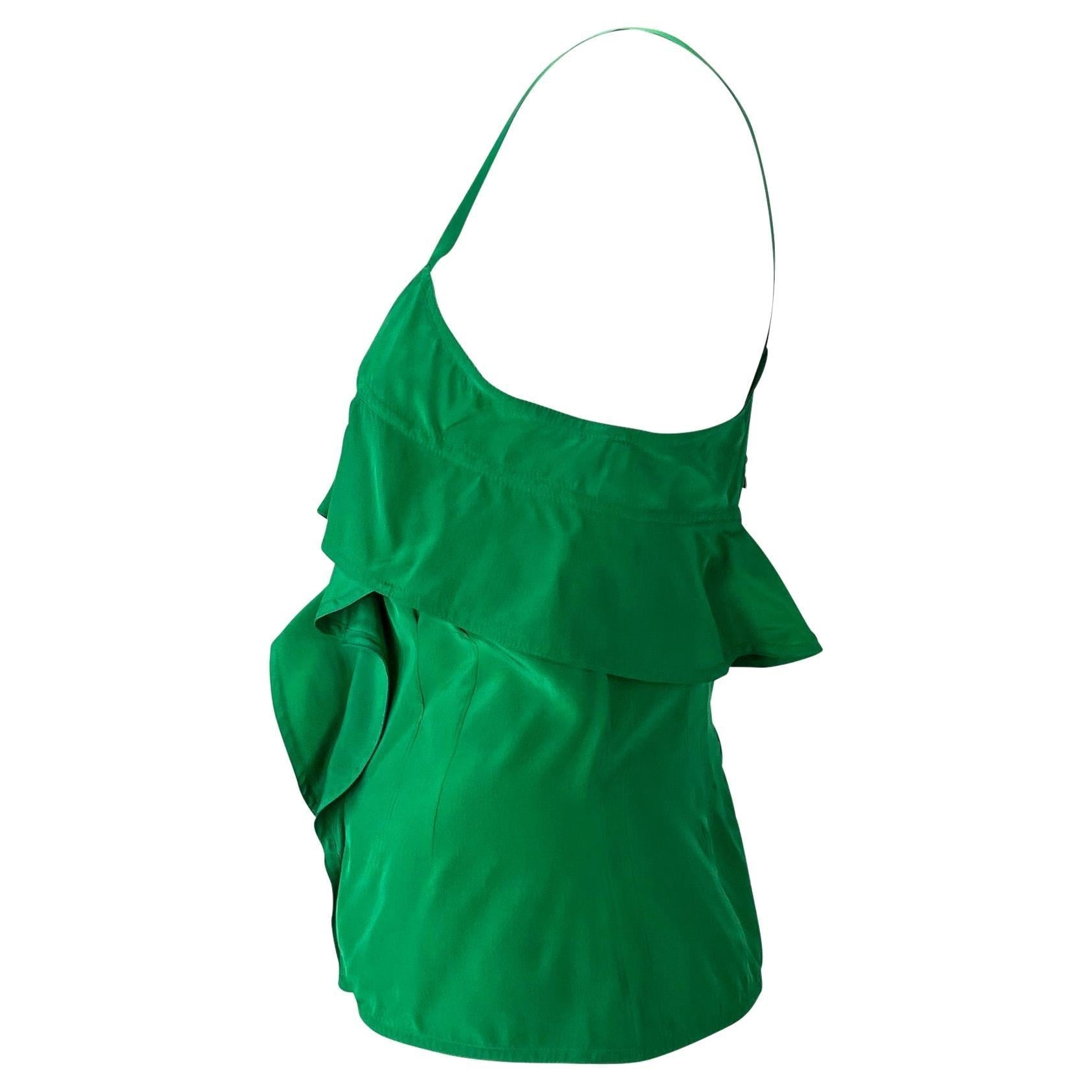 F/W 2003 Yves Saint Laurent by Tom Ford Emerald Green Silk Ruffle Tank Top - RealList